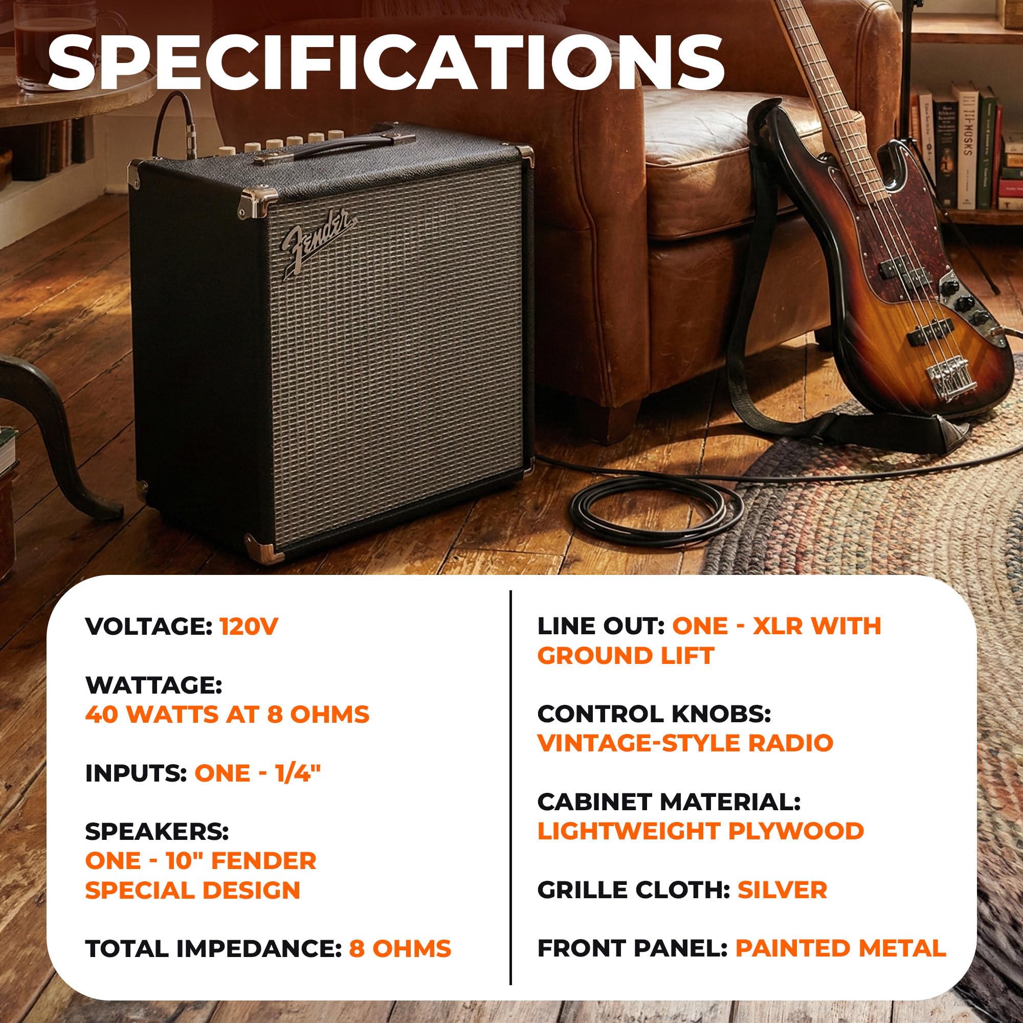 Fender Rumble 15 Bass Guitar Combo Amplifier Bundle with Instrument Cable and Austin Bazaar Instructional DVD