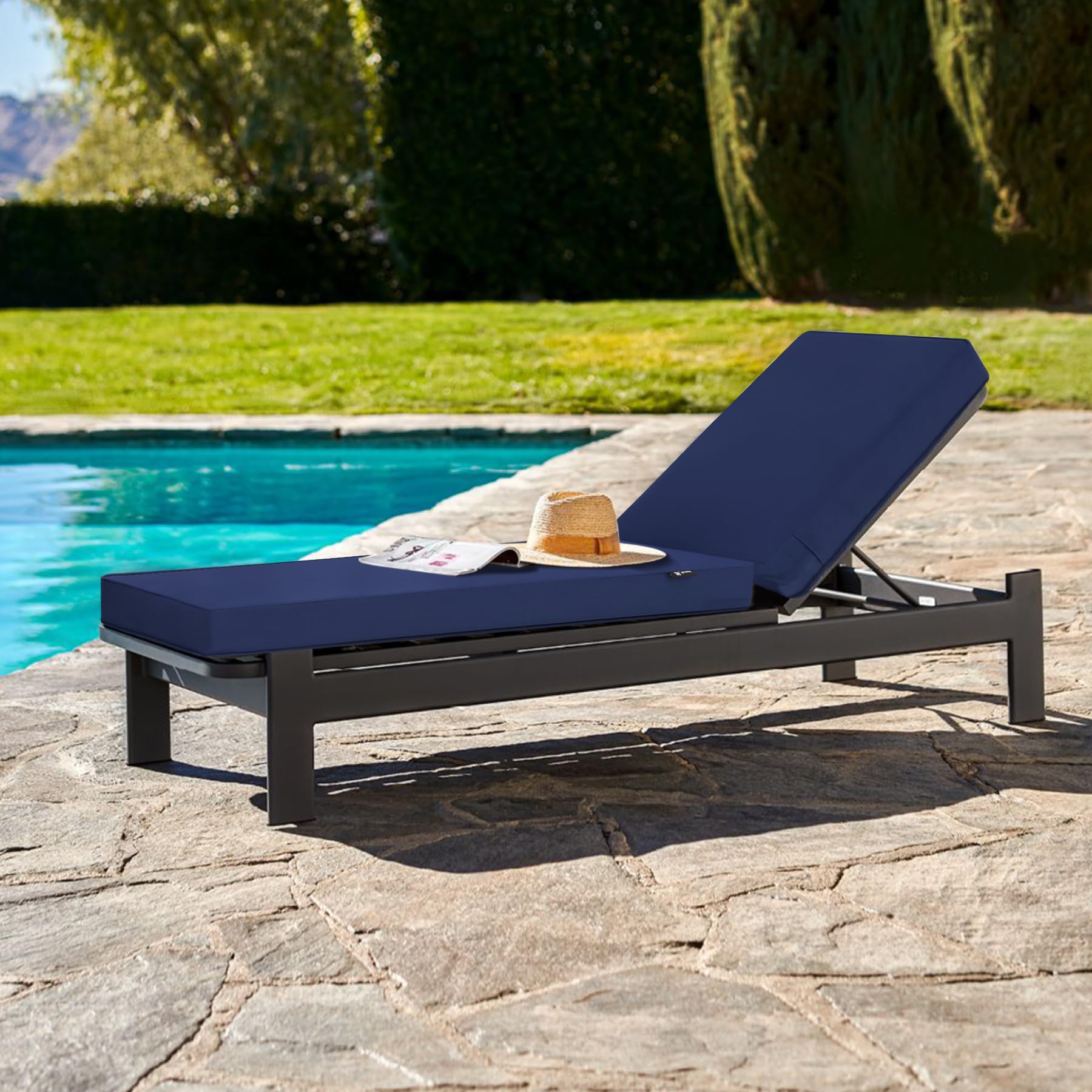 Favoyard Chaise Lounge Cushions Outdoor 72 x 21 x3 Inch Waterproof & 3-Year Fade Resistant Outdoor Lounge Chair Cushions with Removable Cover, Ties and Hidden Zipper for Patio Pool Lounge Chairs