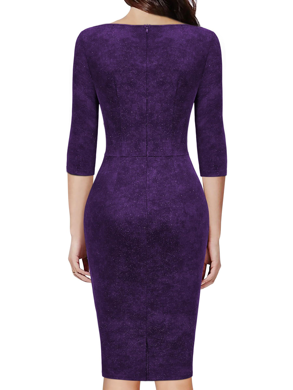MIUSOL Women's Retro Ruffle Style 3/4 Sleeve Sparkly Cocktail Dress