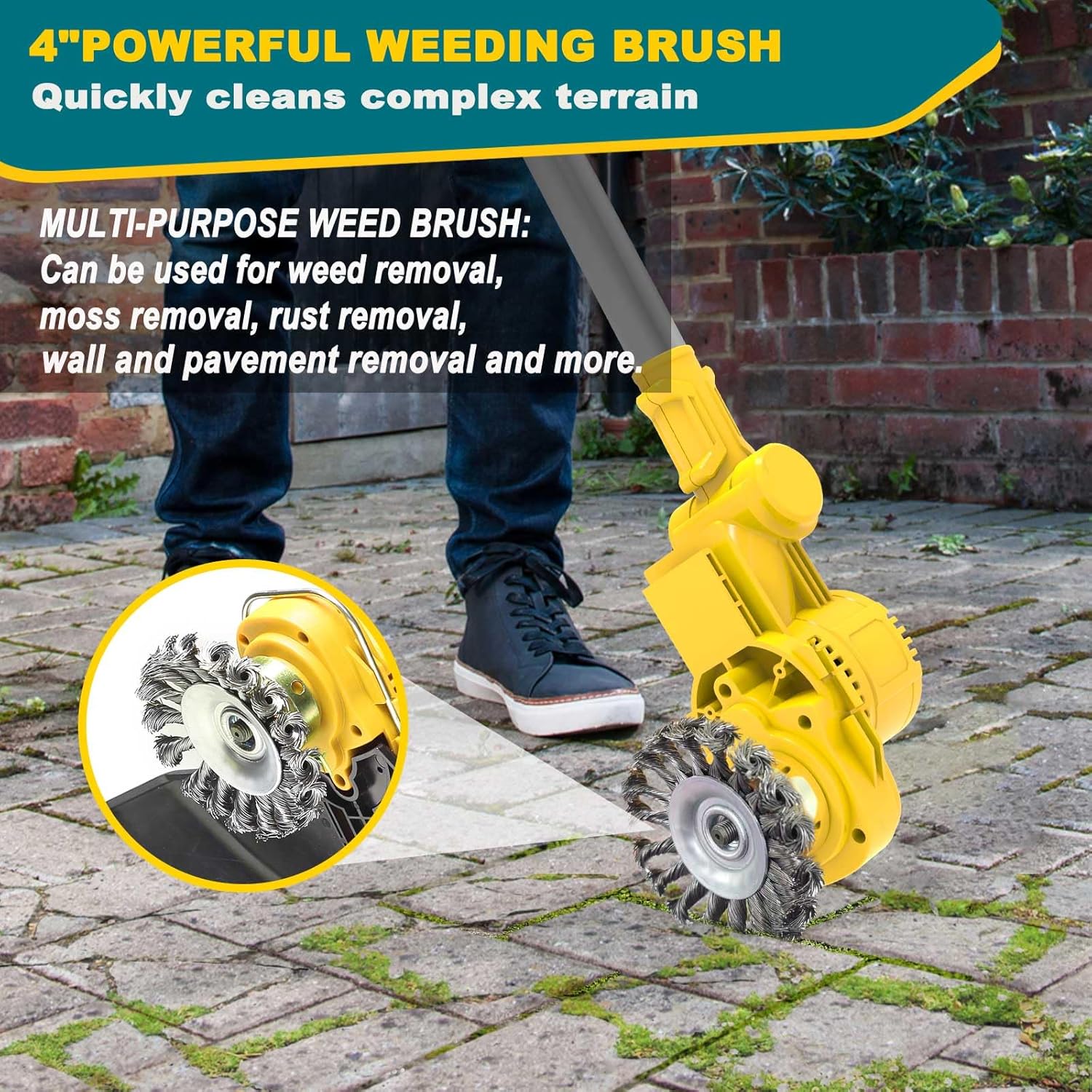 Cordless Weed Wacker for Dewalt 20V MAX Battery, 4-in-1 Electric Weed Eater, String Trimmer with 5 Blades, for Lawn, Yard and Bush Trimming (No Battery) (Yellow)