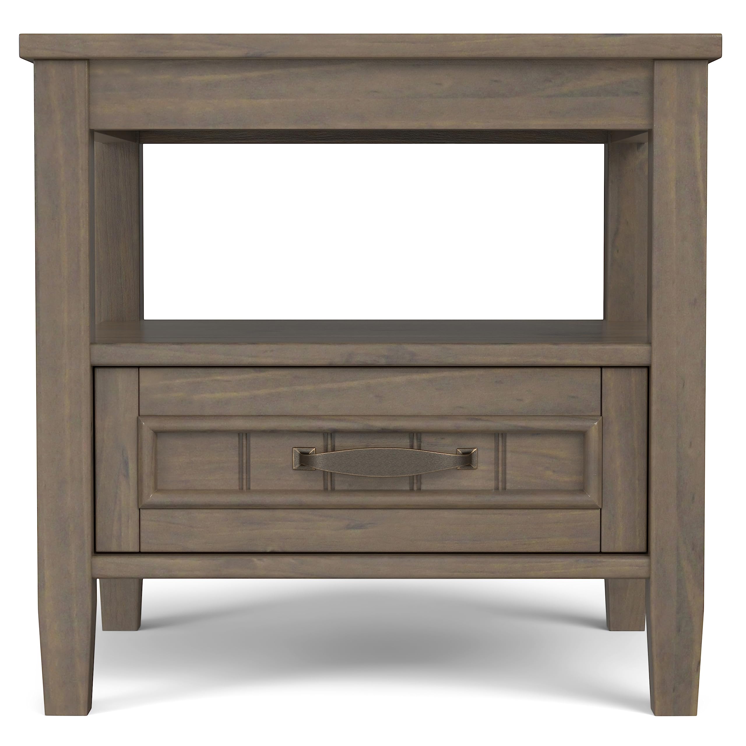 SIMPLIHOME Warm Shaker Coffee Table - 48 inch Wide Solid Wood Coffee Table in Black, Transitional Living Room Table with 2 Drawers, Open Shelf, Shaker Fronts and Tapered Legs