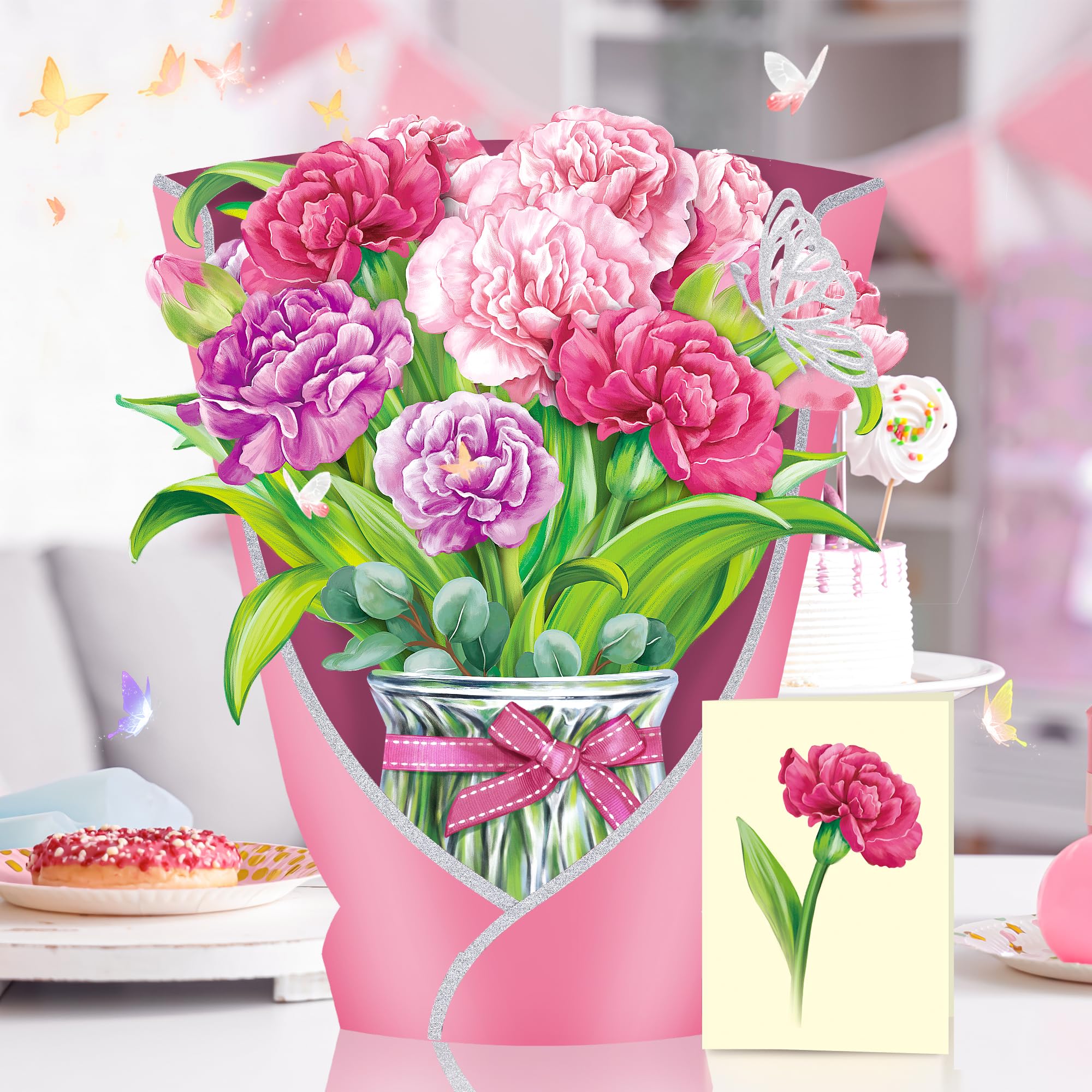 Airpark 3D Pop Up Paper Flowers Bouquet Card 12’‘ with Note & Envelope, Birthday Gifts, Get Well, Thank You, Greeting Cards for Women Mom Wife Friends, Daisies and Butterflies