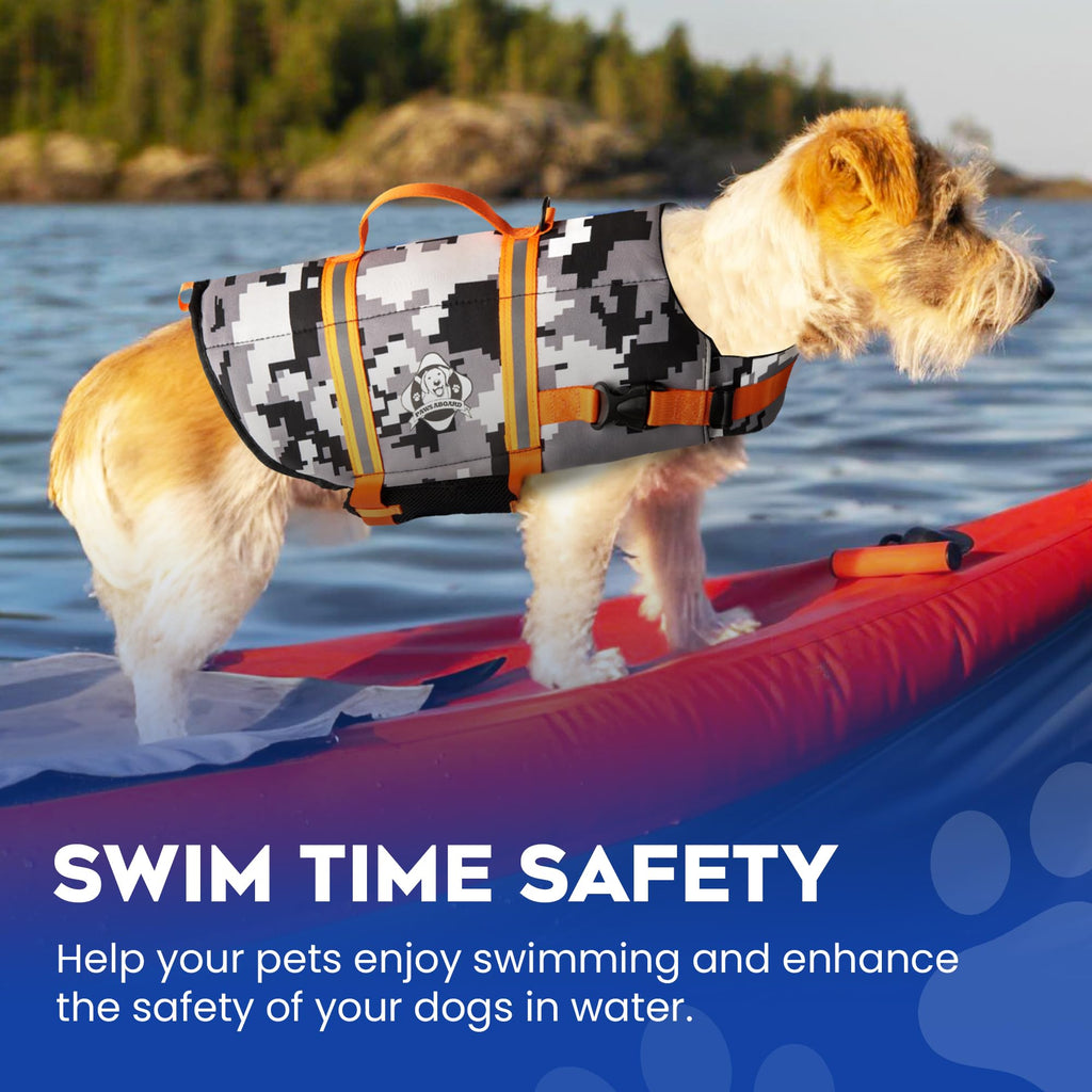 Dog Life Jacket — Premium Swim Vest with SafeChin Anti-Choke Collar | PAWS Aboard Blue & Yellow | RapidLift Rescue Handle, D-Ring, Reflective Trim | Boating, Kayaking, Pool | XX-Small (Under 6 lbs)