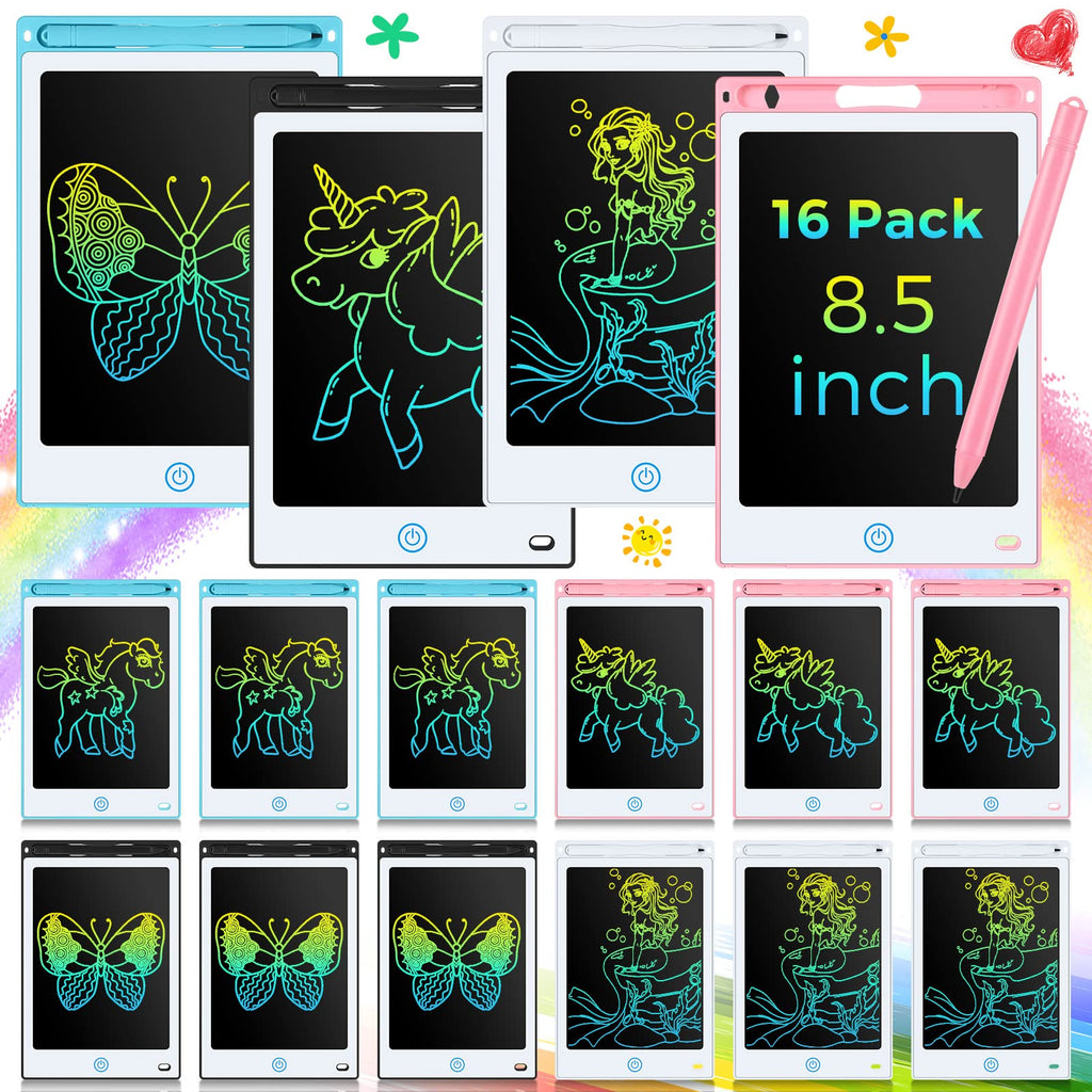 Epakh 16 PCS LCD Writing Tablet for Kids - 8.5 Inch Reusable Writing Board Drawing Doodle Pad Gift for Girl & Boy, Toddlers, Back to School, Birthday Party Favors(Black)