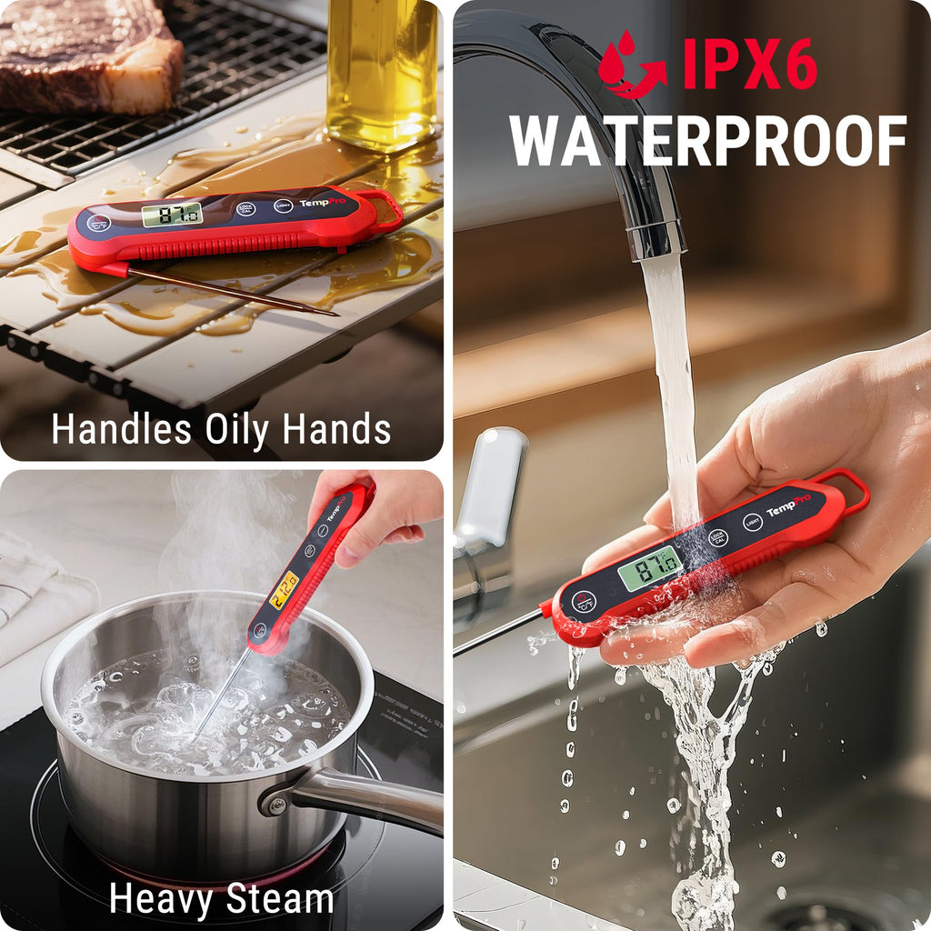 TempPro Digital Instant Read Meat Thermometer for Grilling, Waterproof Food Thermometer with Calibration Backlight Baking Bread Candy Thermometer Cooking Gift for Dad Husband (Previously ThermoPro)