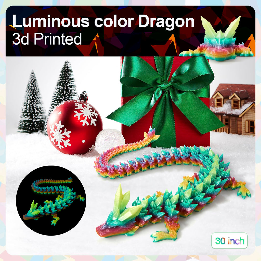 24" Large 3D Printed Dragon - Huge Articulated Crystal Dragon Fidget Toy, Giant Flexible 3D Dragon Figure, Birthday Gift for Boys Girls Kids & Collectors, Home Office Executive Desk Decor