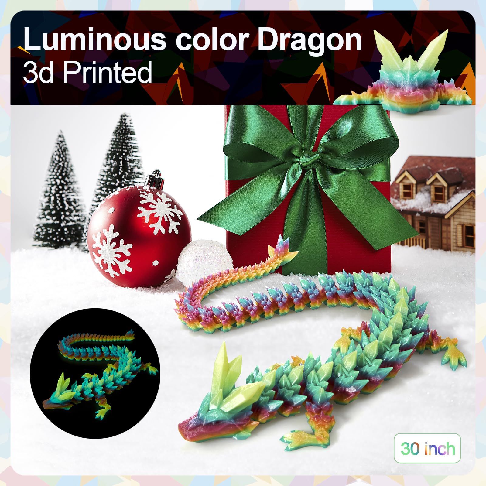 24" Large 3D Printed Dragon - Huge Articulated Crystal Dragon Fidget Toy, Giant Flexible 3D Dragon Figure, Birthday Gift for Boys Girls Kids & Collectors, Home Office Executive Desk Decor