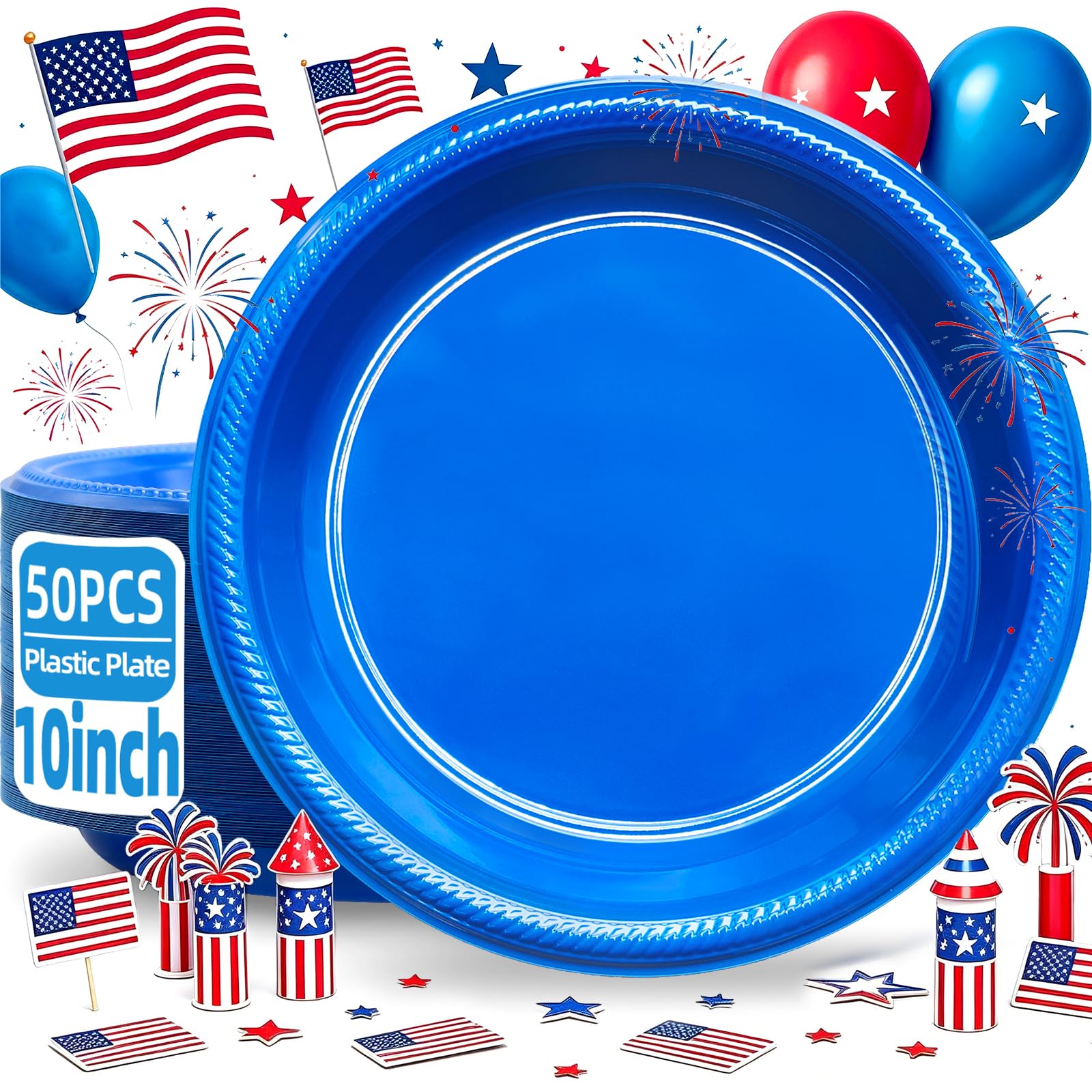 50 Pcs Black Plastic Plates, 10 Inch Black Plates, Black Party Plates Disposable for Birthday Weddings Fathers Day World Cup