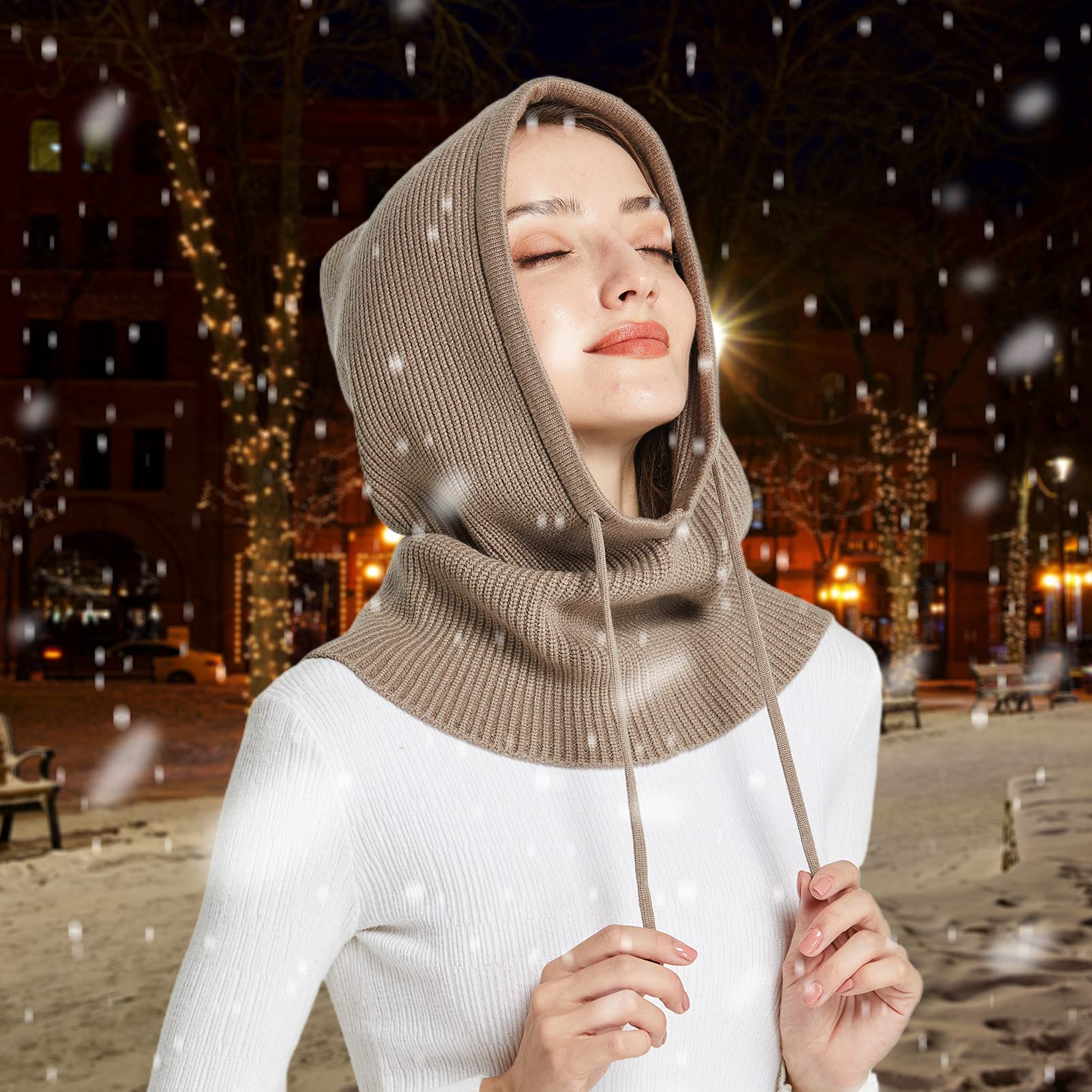 Facecozy Winter Hats for Women, Hooded Scarf Hat for Women Balaclava Knit Beanie Skull Cap Beanie Hat Men Neck Gaiters