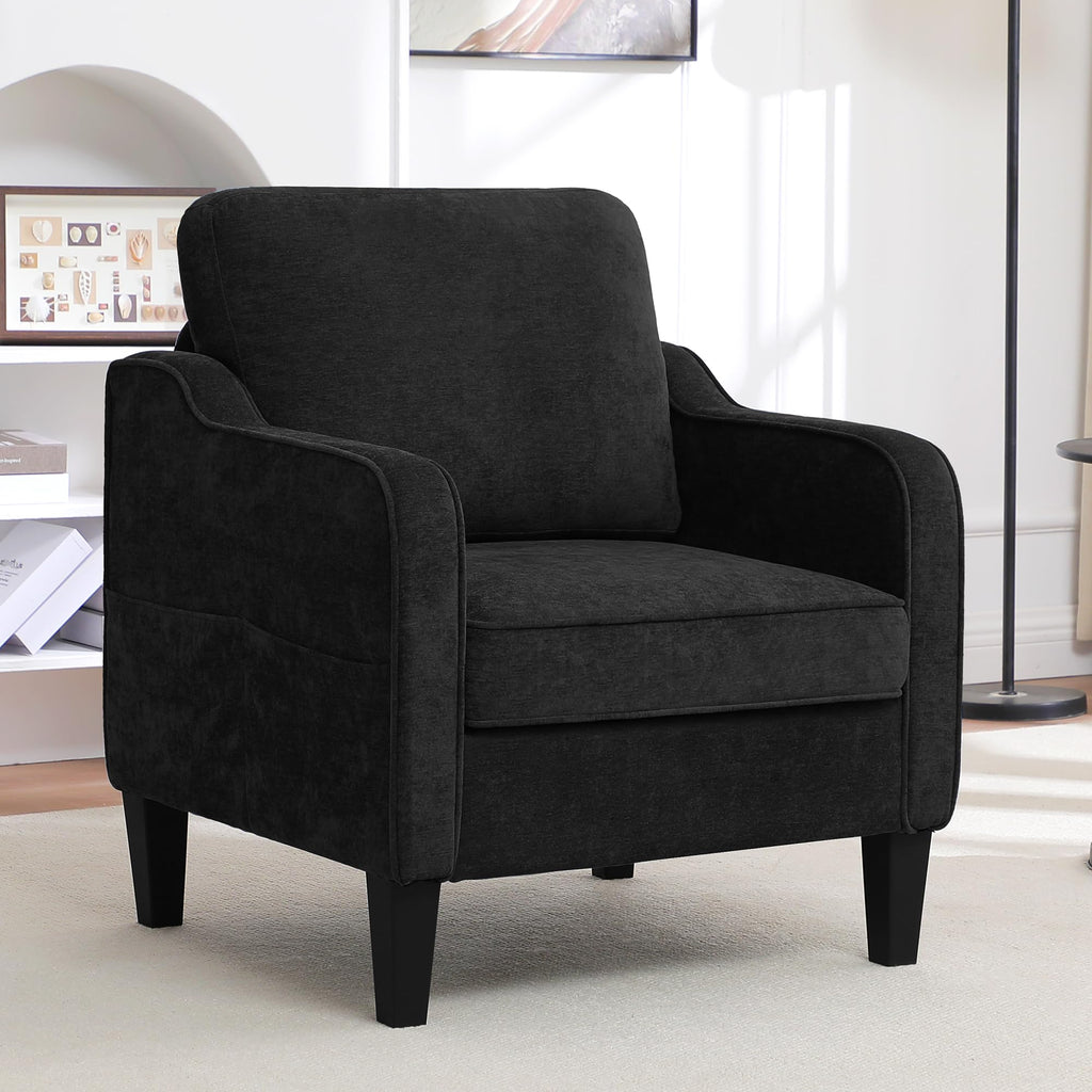 Accent Chair for Living Room, Mid Century Modern Reading Chair for Bedroom, Upholstered Armchair with Side Pockets, Comfy Single Sofa Side Chair for Office, Apartment, Small Room, Beige