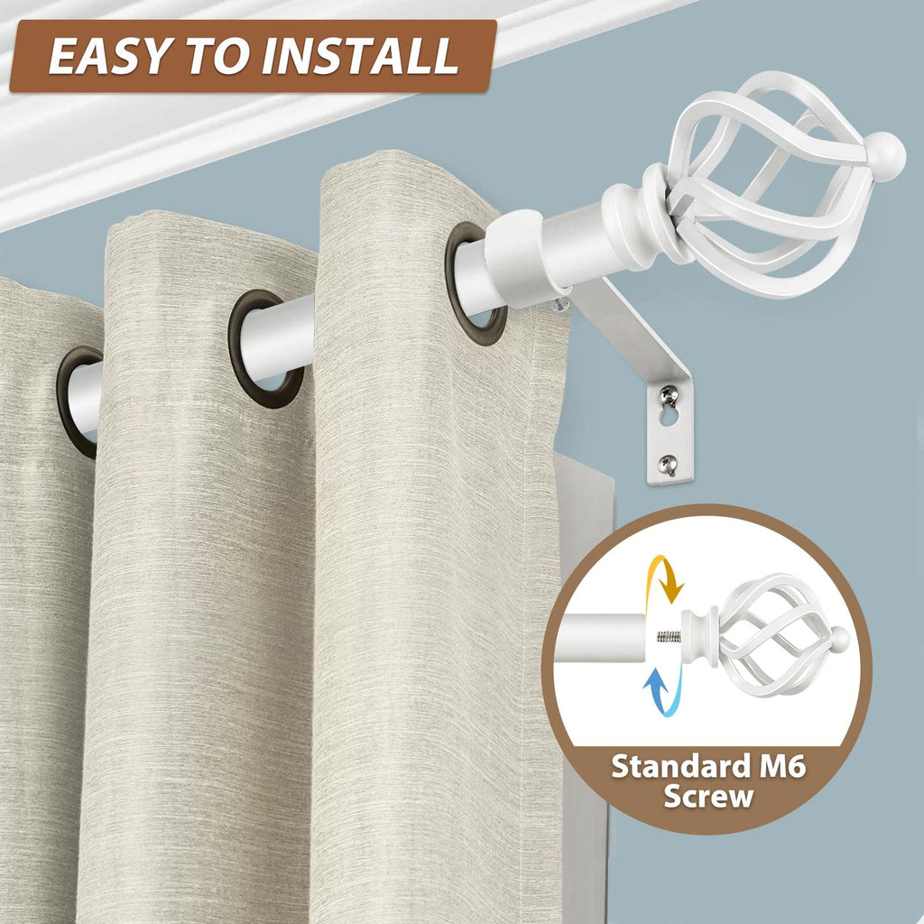KAMANINA Silver Curtain Rod 32 to 58 Inch(2.6-4.8ft), Adjustable Curtain Rods for Windows 28 to 48 Inch, 3/4 Inch Splicing Drapery Rods with Twisted Cage Finial