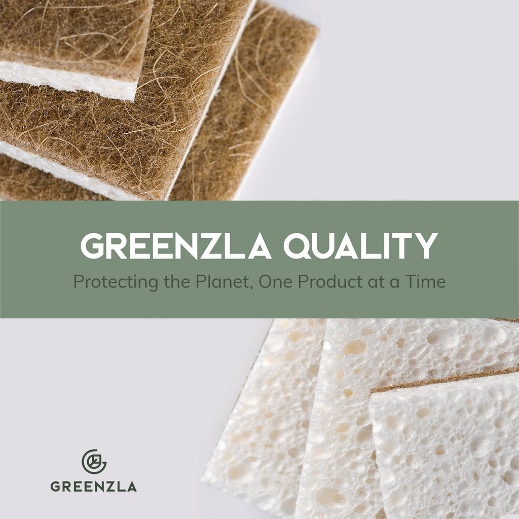 Greenzla Kitchen Sponges, Odor Free Plant-Based Dish Sponges, Non-Scratch Sisal Hemp Scouring Pads for Dishes, Countertops, Bathtubs, and Tiles, 6 Pack