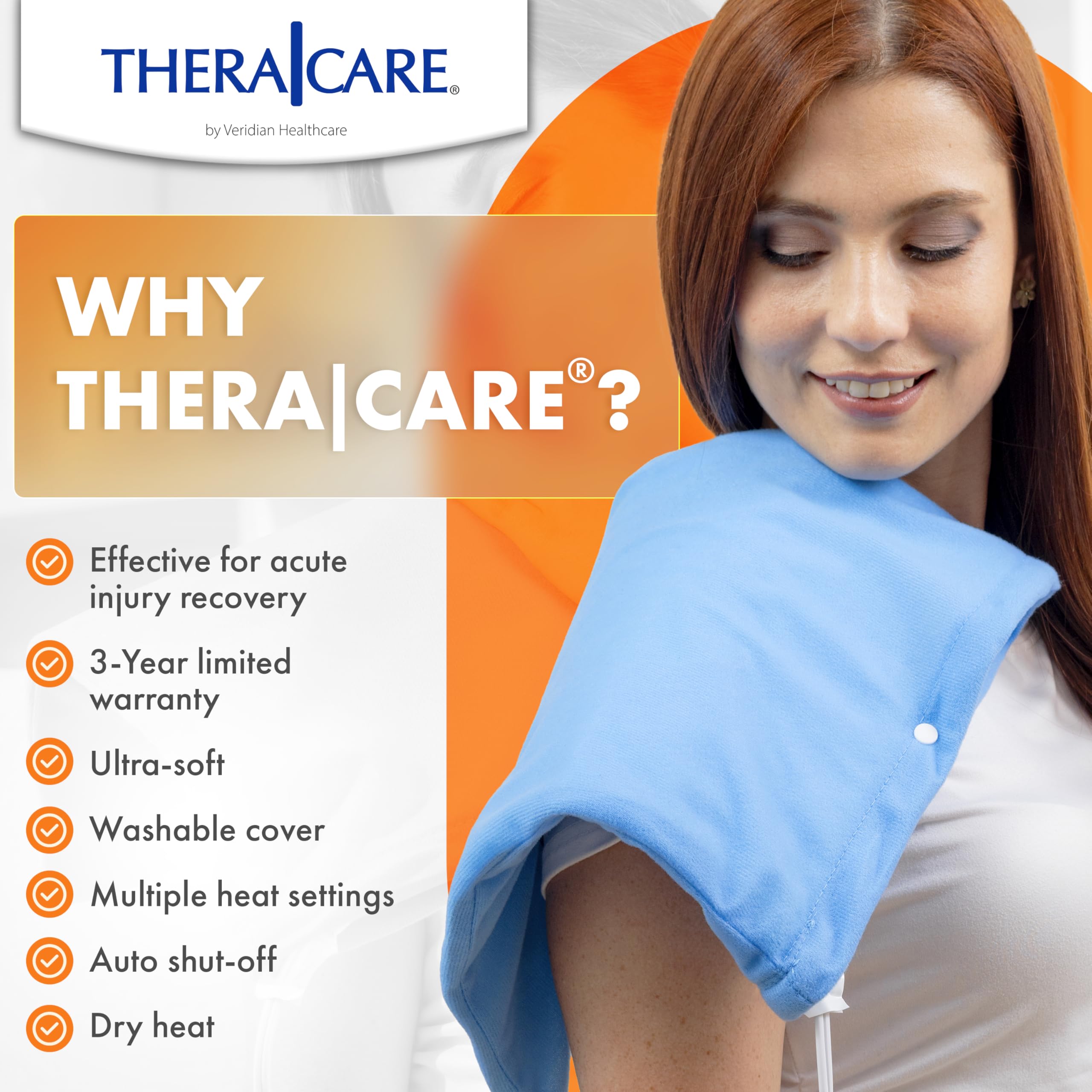 TheraCare Electric Heating Pad | Dry Heat Therapy | 4 Adjustable Heat Settings | 12" x 15" | Comfortable, Soft & Durable
