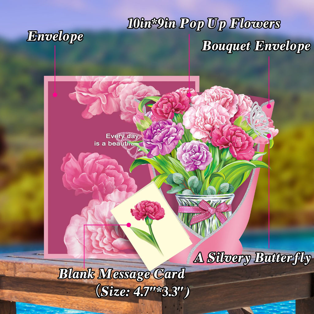 Airpark 3D Pop Up Paper Flowers Bouquet Card 12’‘ with Note & Envelope, Birthday Gifts, Get Well, Thank You, Greeting Cards for Women Mom Wife Friends, Daisies and Butterflies