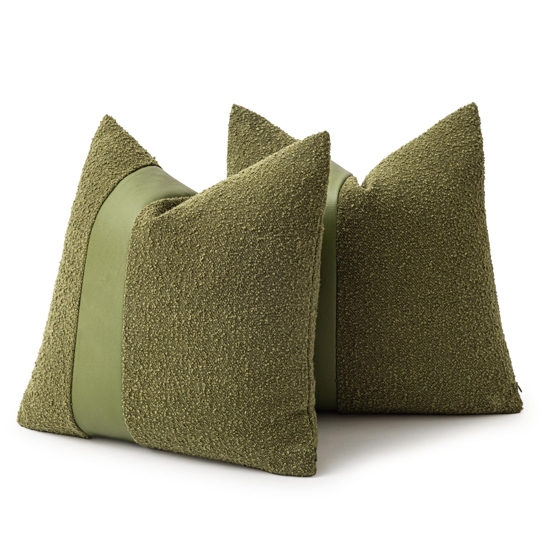 18"x18" Charcoal Black Boucle Throw Pillow Covers with Faux Leather Accents Set of 2 Fluffy Textured Decorative Pillow Cases for Couch Bed Boho Farmhouse Square Cushion Covers for Nordic Home