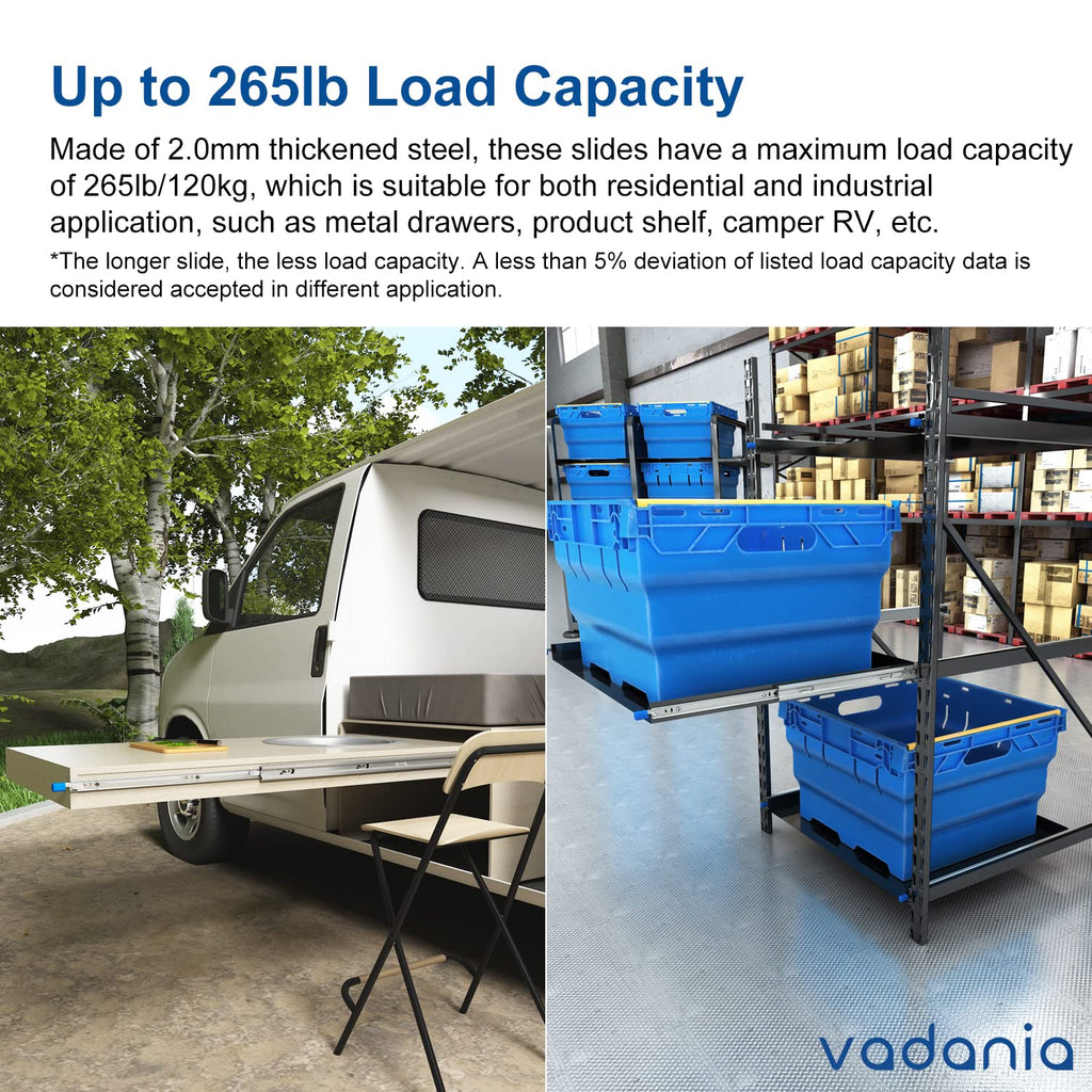 VADANIA 12" Heavy Duty Drawer Slide with Lock #D51, 150lb Load Capacity, 3-Fold Full Extension, Ball Bearing Lock-in & Lock-Out, Side Mount, 1-Pair