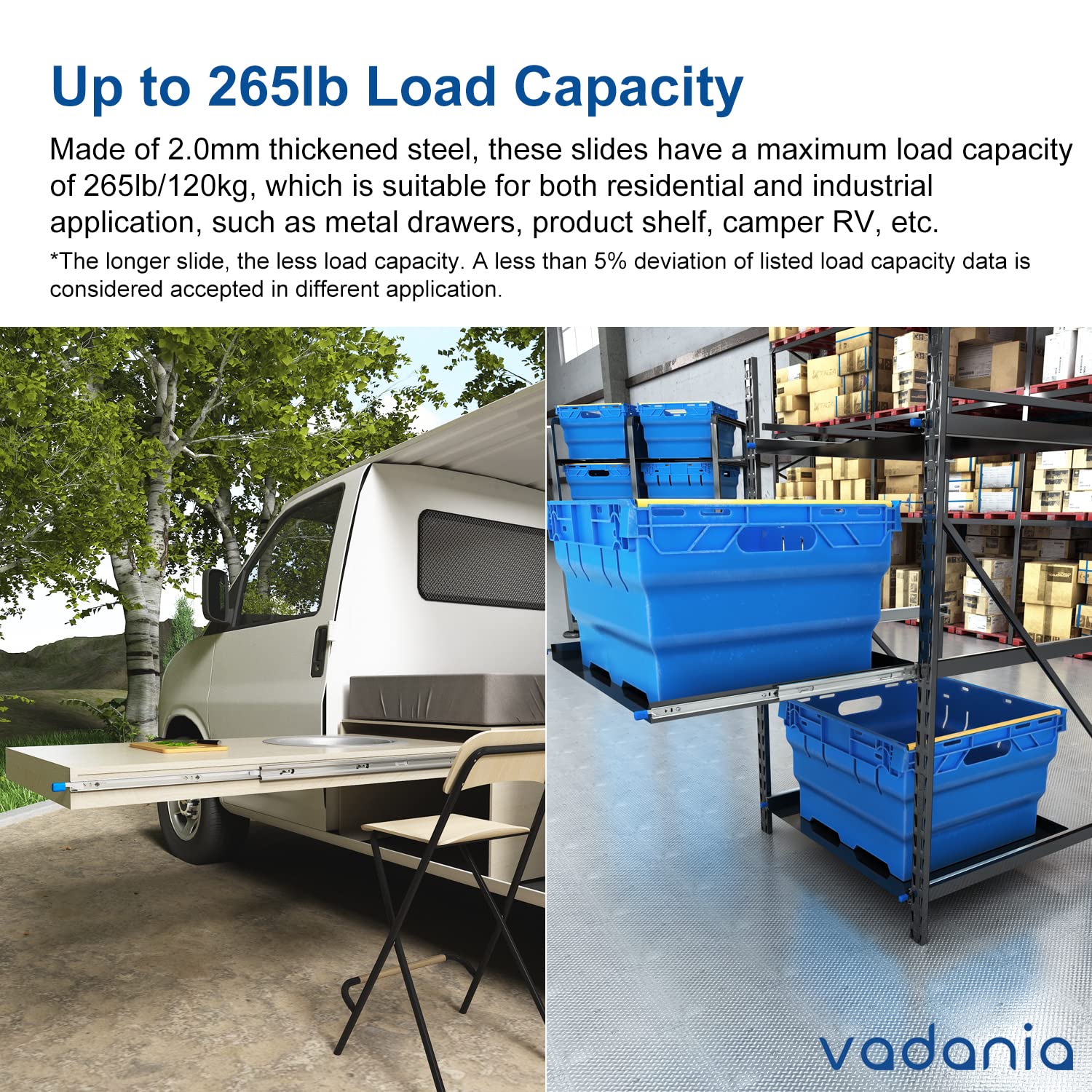 VADANIA 12" Heavy Duty Drawer Slide with Lock #D51, 150lb Load Capacity, 3-Fold Full Extension, Ball Bearing Lock-in & Lock-Out, Side Mount, 1-Pair