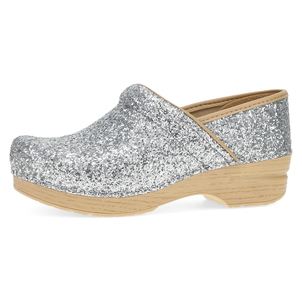 Dansko Professional Glitter Slip-On Clogs for Women – Rocker Sole and Arch Support for Comfort – Shiny and Stylish Glitter Uppers