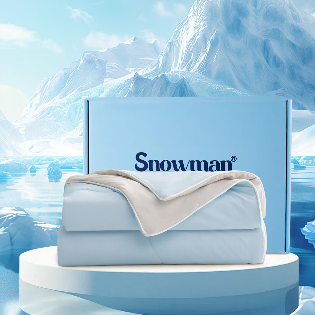 SNOWMAN Cooling Comforter Twin XL Size Double-Sided, Soft Cooling Blanket for Hot Sleepers, Cold Touch Fabric Summer Quilt, Lightweight Q-Max>0.4 Silk Smooth (Blue/Grey, 60"x90")