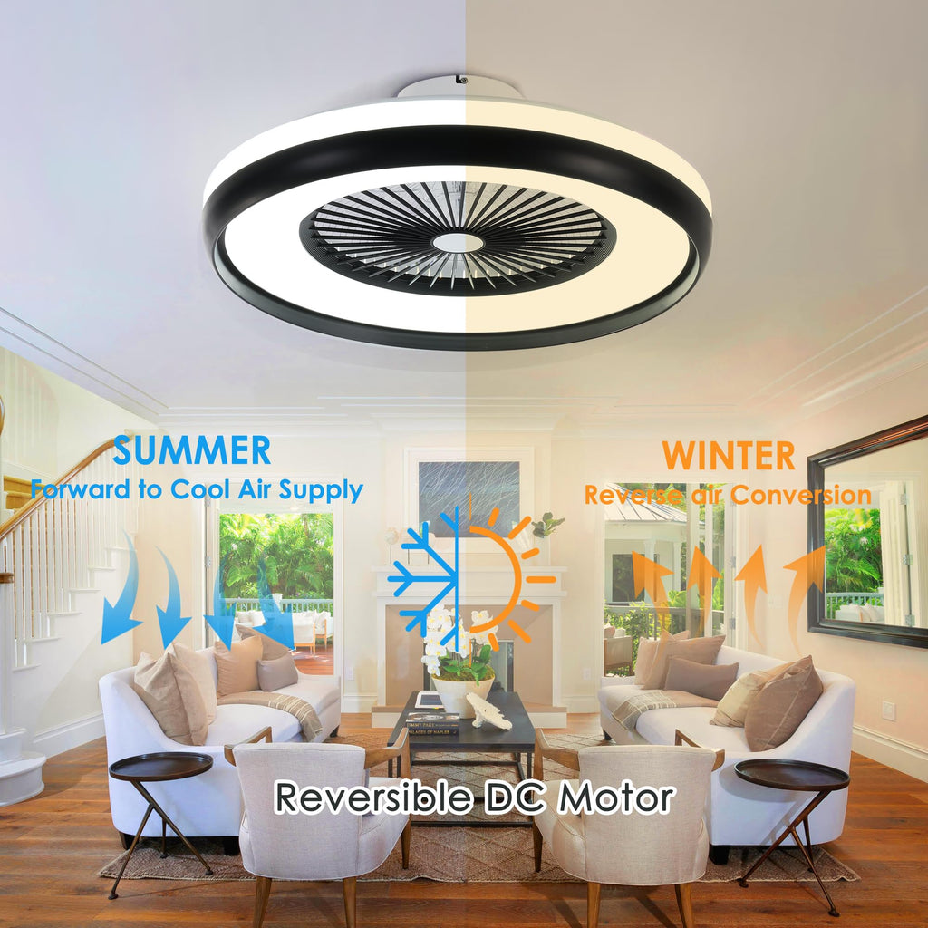 24" Bladeless Ceiling Fan with Light Remote, Smart LED Ceiling Fans with App Control, Modern Low Profile Dimmable Light Ceiling Fan for Bedroom Living Room Gold
