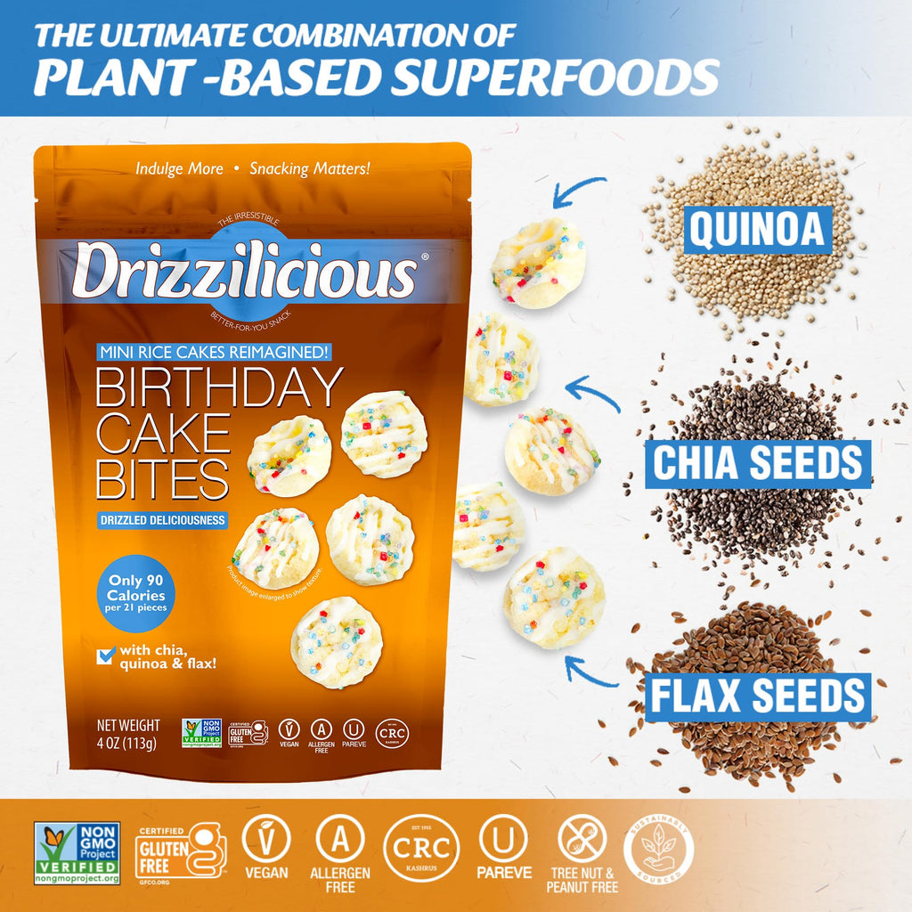 Drizzilicious Mini Flavored Rice Cakes - Rice Crisps, Healthy Snack for Adults and Kids, Vegan, Gluten Free Snack, 90 Calories Per 21 Pieces, S'mores & Cinnamon Swirl - 4 oz (Pack of 6)