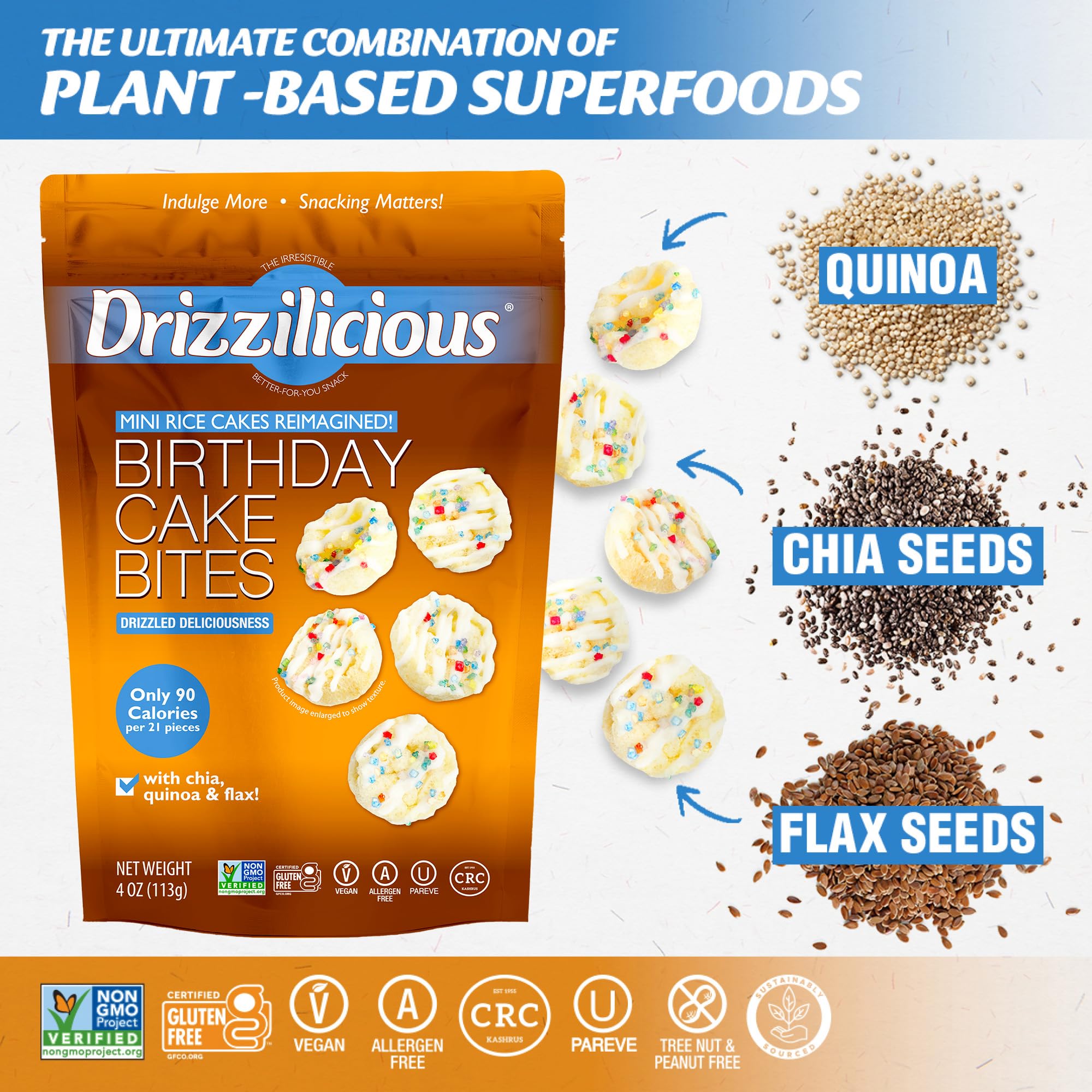 Drizzilicious Mini Flavored Rice Cakes - Rice Crisps, Healthy Snack for Adults and Kids, Vegan, Gluten Free Snack, 90 Calories Per 21 Pieces, S'mores & Cinnamon Swirl - 4 oz (Pack of 6)