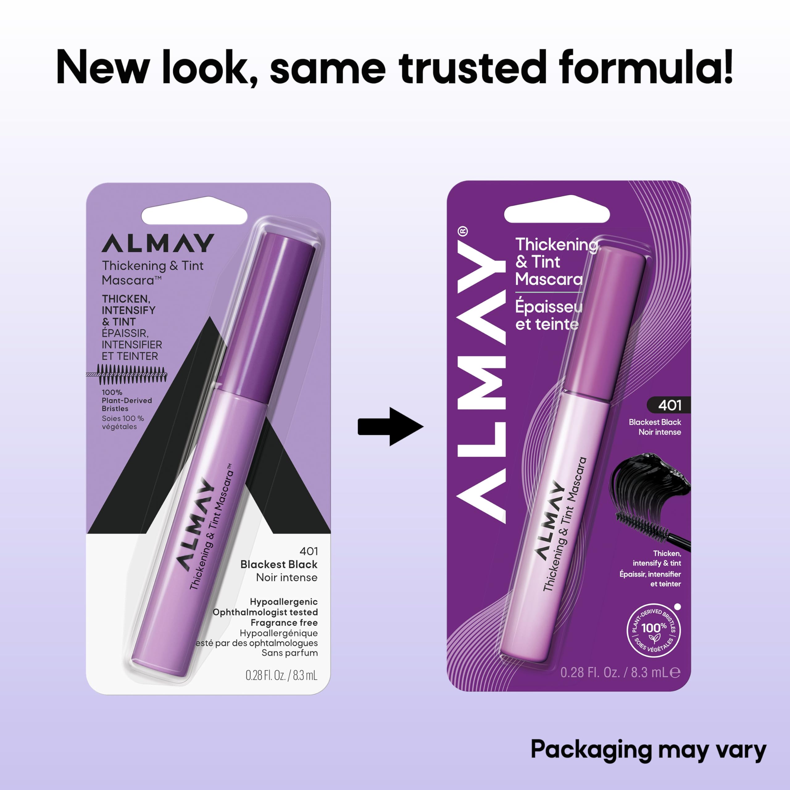 Almay Thickening & Tint Mascara, Nourishing Mascara, Hypoallergenic, 401 Blackest Black