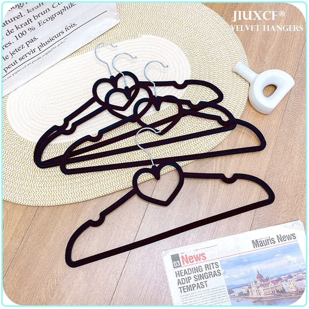 Velvet Hangers 20 Pack,16 Inch Non Slip Adult Heart Hanger (Black) | 360° Swivel Hooks, Cascade Design, Space Saving