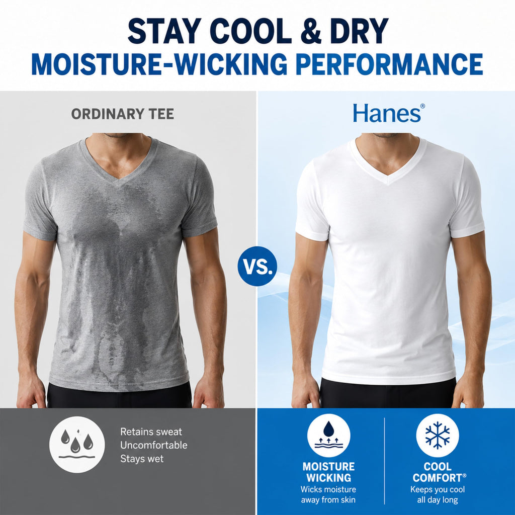 Hanes Men's Undershirts T-Shirt Pack, V-Neck Cotton Tees for Men, Moisture-Wicking, Odor Control, White Multi-Pack