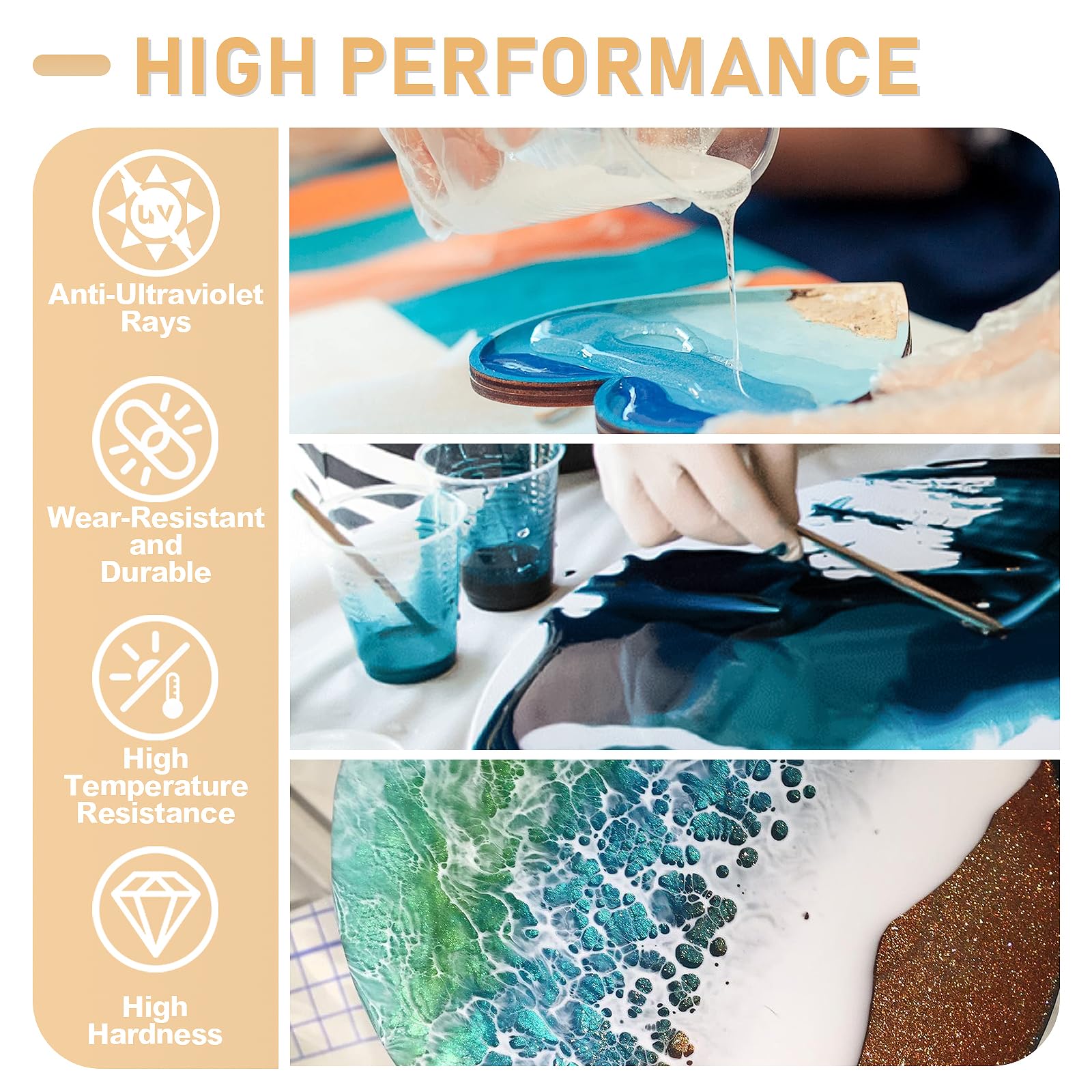 Puduo Epoxy Resin Kit 1.1Gallon，Newly Formulated Crystal Clear Epoxy Resin，Strong, Bubble-Free, Anti-Yellowing Art Resin that，Suitable for Casting, DIY, Resin Art, Molds, Easy to Mix 1:1 Ratio