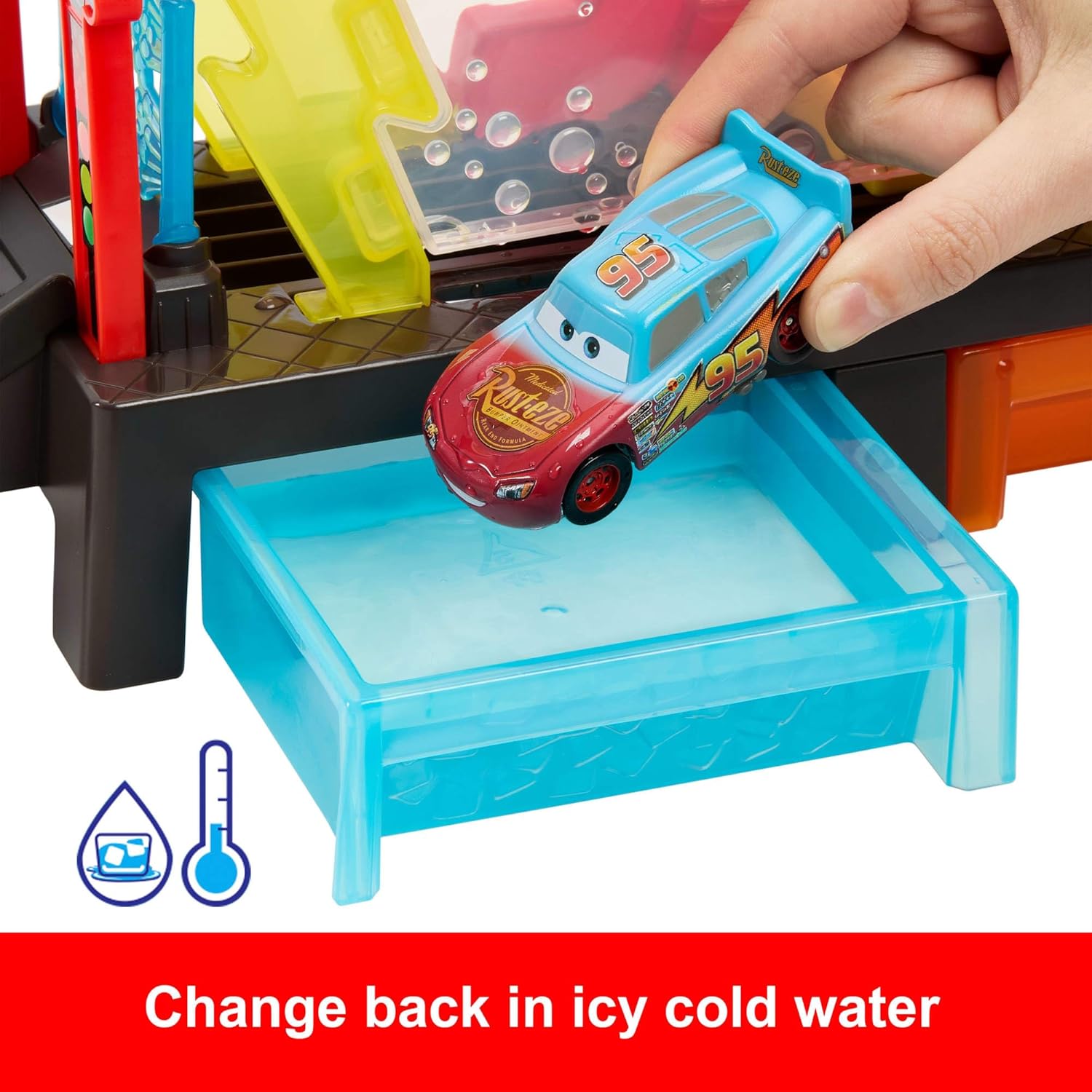 Mattel Disney and Pixar Cars Color Changers Car Wash Playset with Color Changing Lightning McQueen Toy Vehicle, 20-Inches Long, Connects to Other Sets