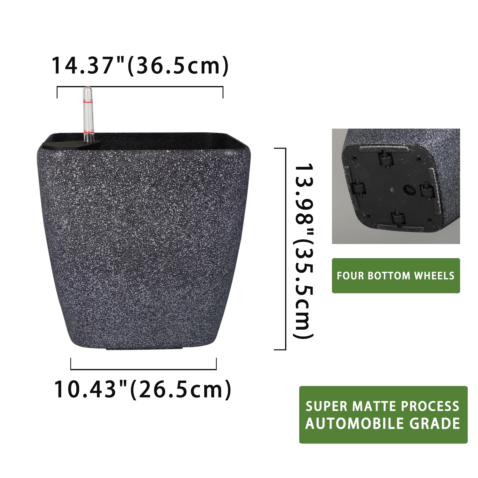Dexceder 9x8 Self Watering Planter (Black High Gloss) | Inner Mat Design, Thickened Table Flower Plant Pot with Water Level Indicator Indoor Outdoor