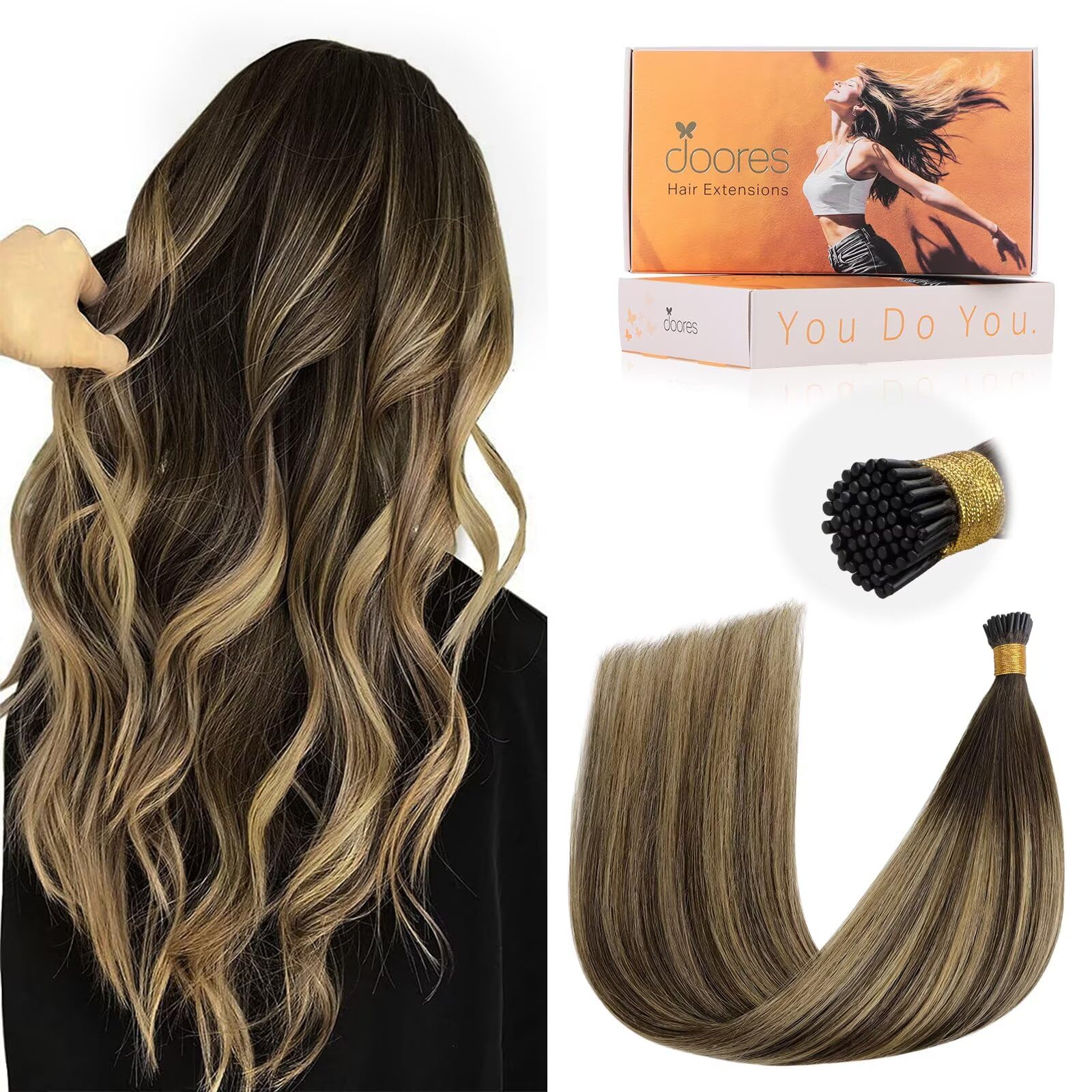 DOORES Blue Hair Extensions, 14 Inch 25g/25s Invisible Soft Micro Link Hair Extensions Silky Virgin