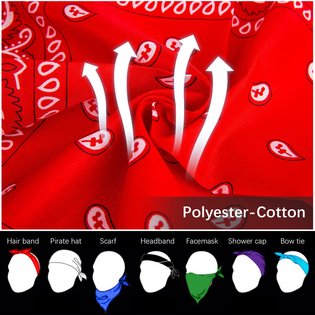 AURUZA 12-44pcs Bandanas for Men Women Paisley Large Bandana Black Red White Head Wrap Headbands Cowboy Handkerchief