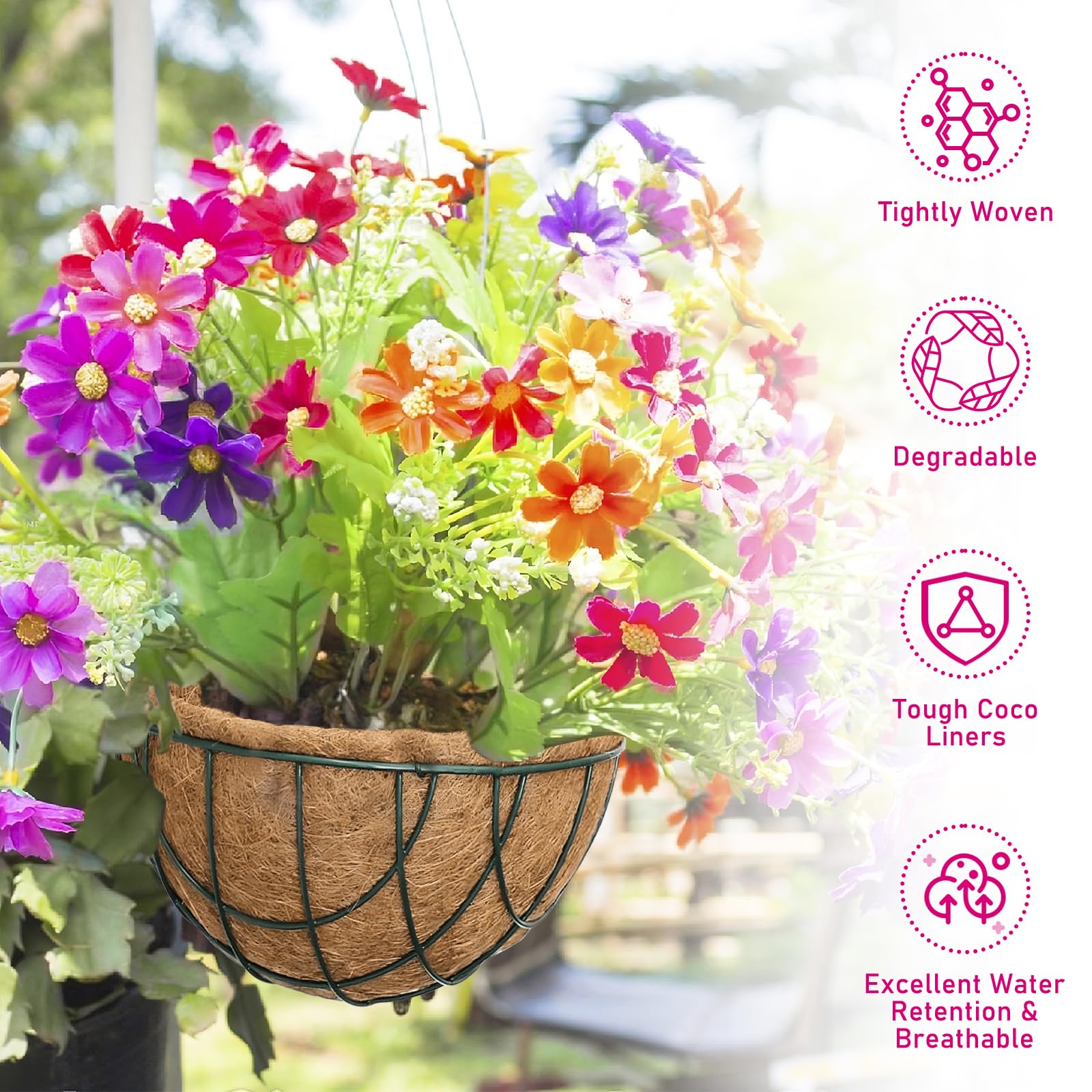 Riare 2 Pack 12 Inch Round Coco Liners Replacement, 100% Natural Coconut Coir Liners for Hanging Baskets, Garden Flower Vegetables Planter Pot, Window Box, Fence, Decks