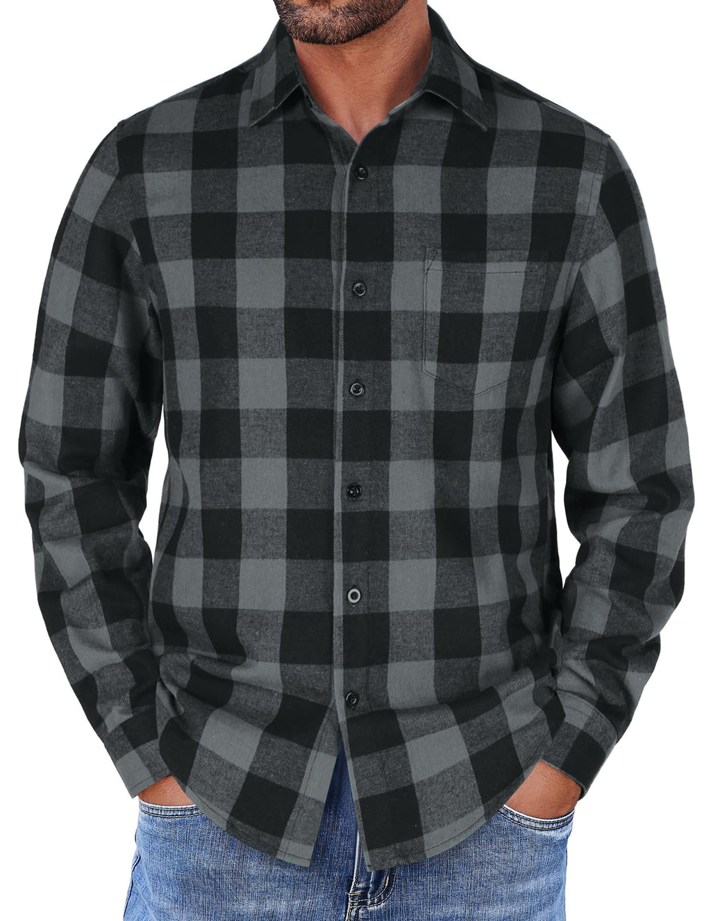 COOFANDY Mens Flannel Shirts Long Sleeve Button Down Shirt with Pocket Casual Shirts Work Shirts for Men