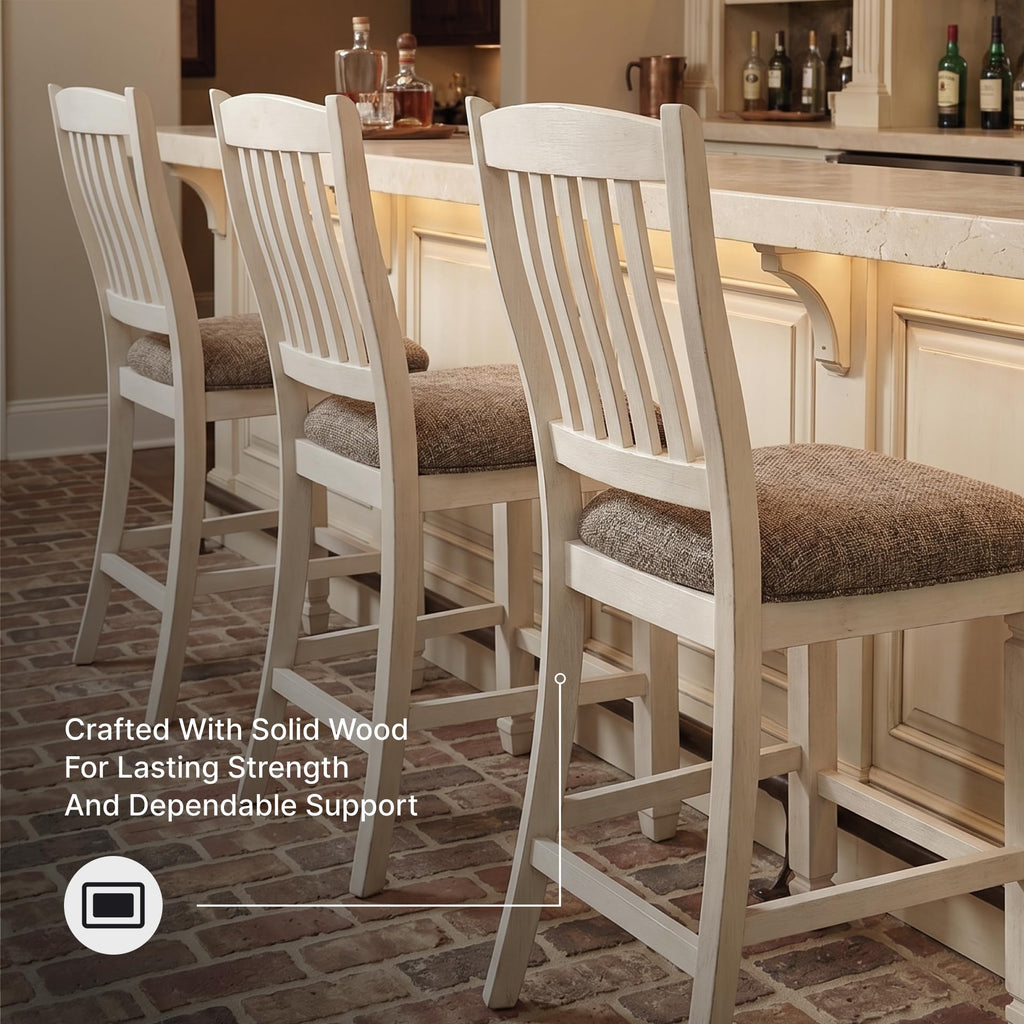 Signature Design by Ashley Tyler Creek Farmhouse 24.38" Counter Height Upholstered Barstool, Set of 2, Almost Black