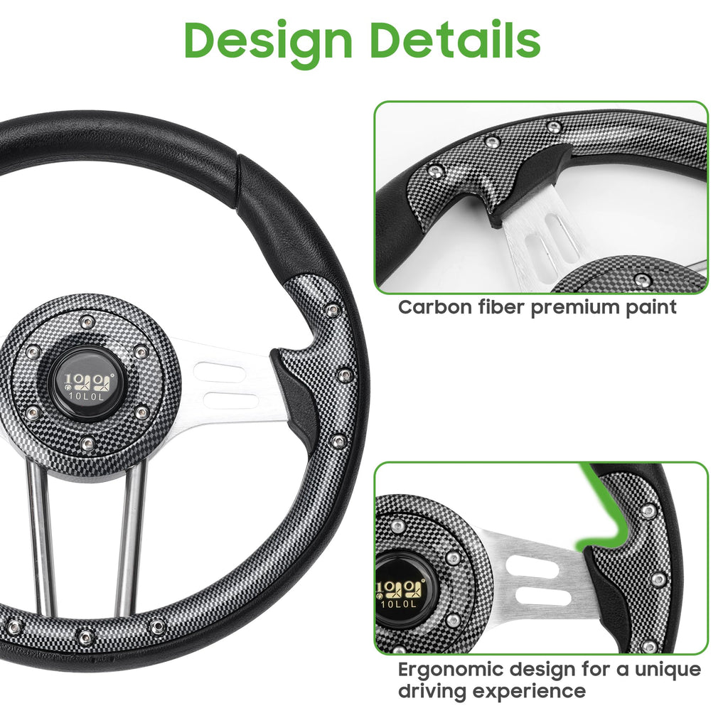 10L0L Golf Cart Steering Wheel, 13' Universal Fit for EZGO TXT/RXV, Club Car DS/Precedent, Yamaha G2-G29 (Carbon Black)