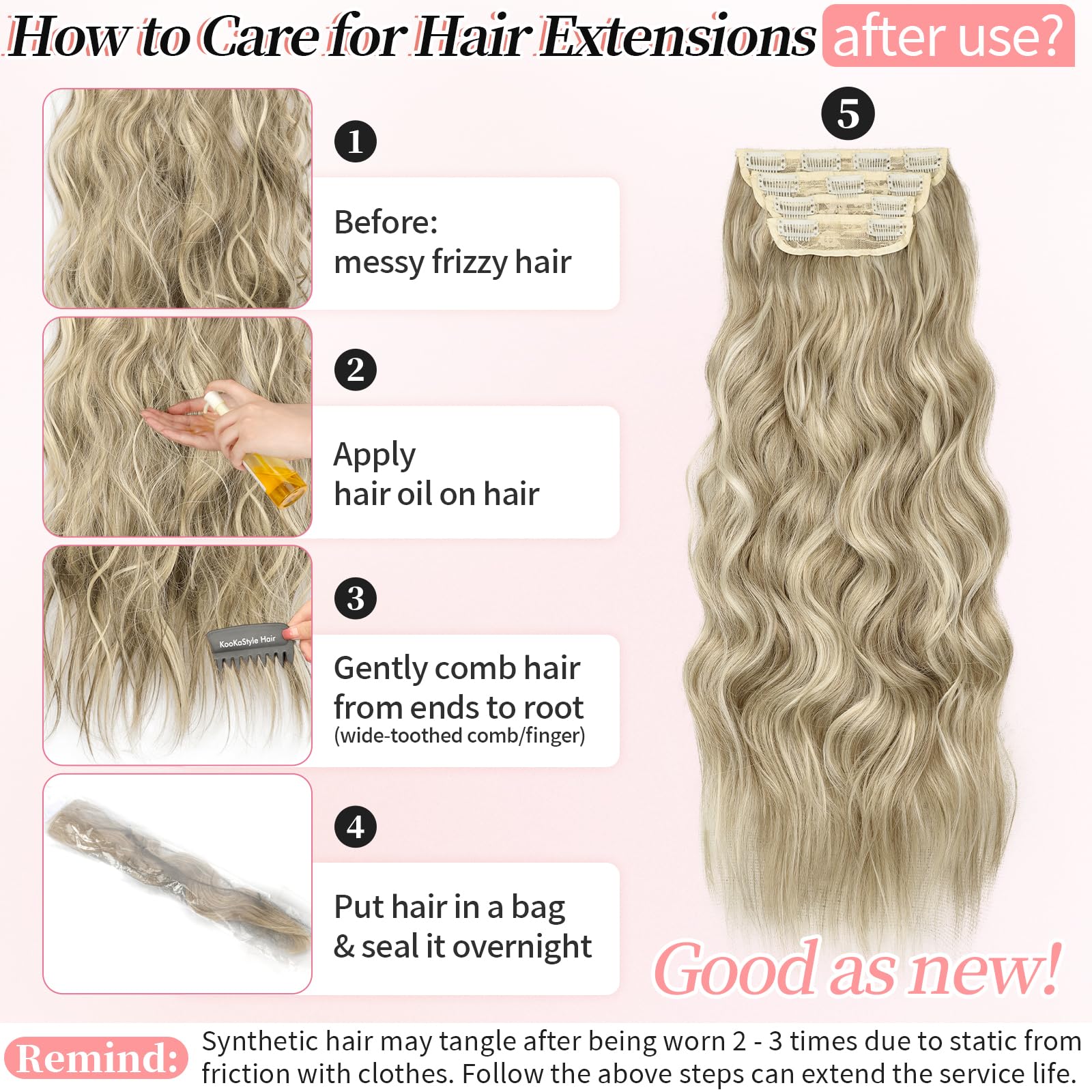 KooKaStyle Clip in Synthetic Hair Extensions Long Wavy 4PCS Thick Hairpieces Balayage Chocolate Brown to Caramel Blonde 10H26 Fiber Double Weft Natural Hair Extensions 16 Inch for Women