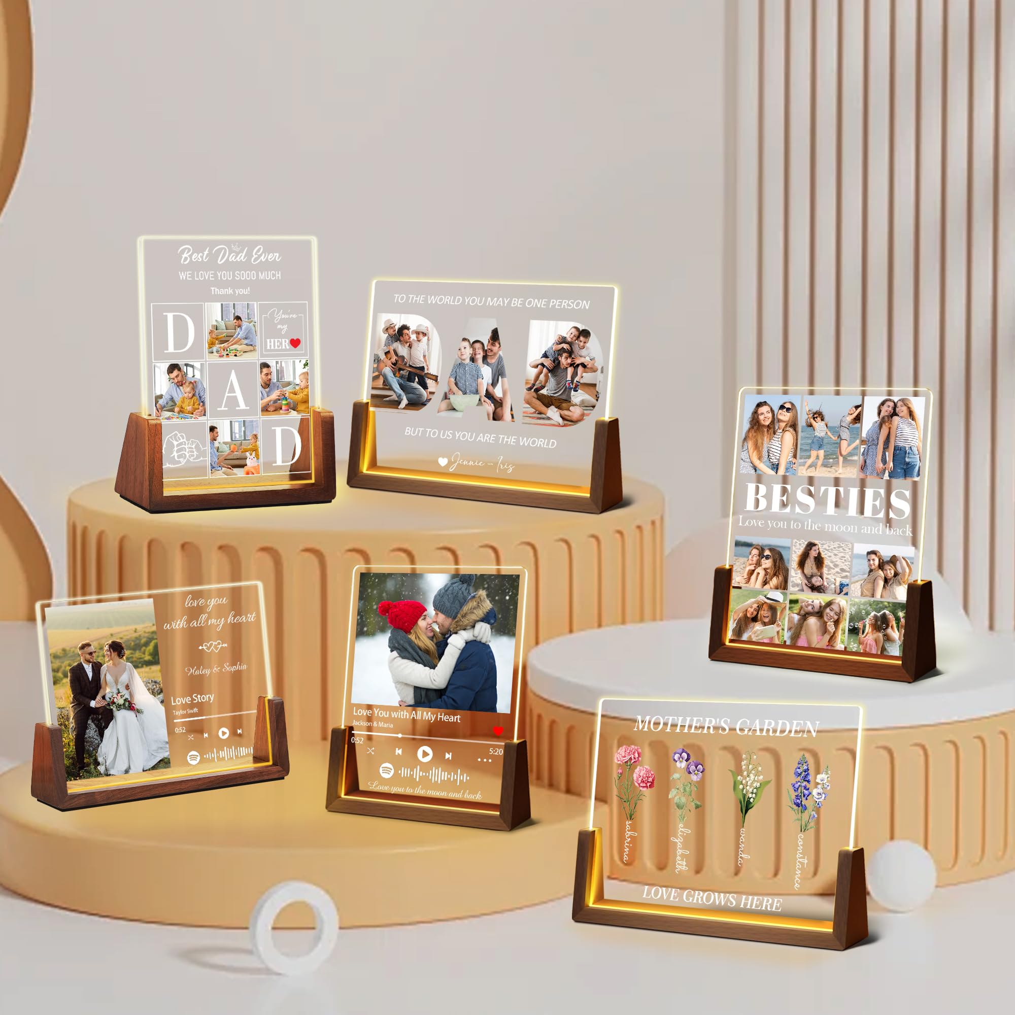 Personalized Fathers Day Birthday Gifts For Daddy Dad From Daughter Son Wife, Custom Acrylic Plaque Light Up Picture Frame, Customized Dad Gifts For Husband Men Papa Fathers Day Christmas