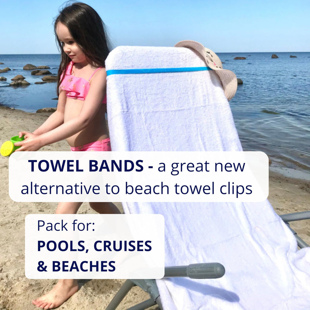 Towel Crabber Towel Bands (6-Pack), Beach Pool & Cruise Chairs, Extra Durable, Cruise Ship & Beach Essentials, Alternative to Beach Towel Clips (3 Regular + 3 Glow in The Dark)