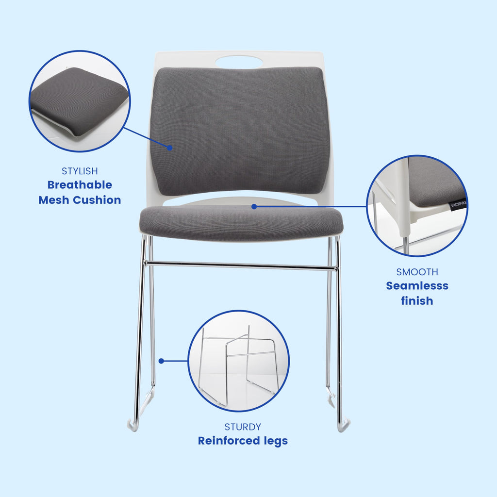 4 Pack Stacking Chairs 1102LB Capacity Home Office Guest Chair Set With Sled Base, Modern Reception Chair for Kitchen, Waiting Room, Multi-Purpose, Break Room, Training, Cafeteria, Gray Color