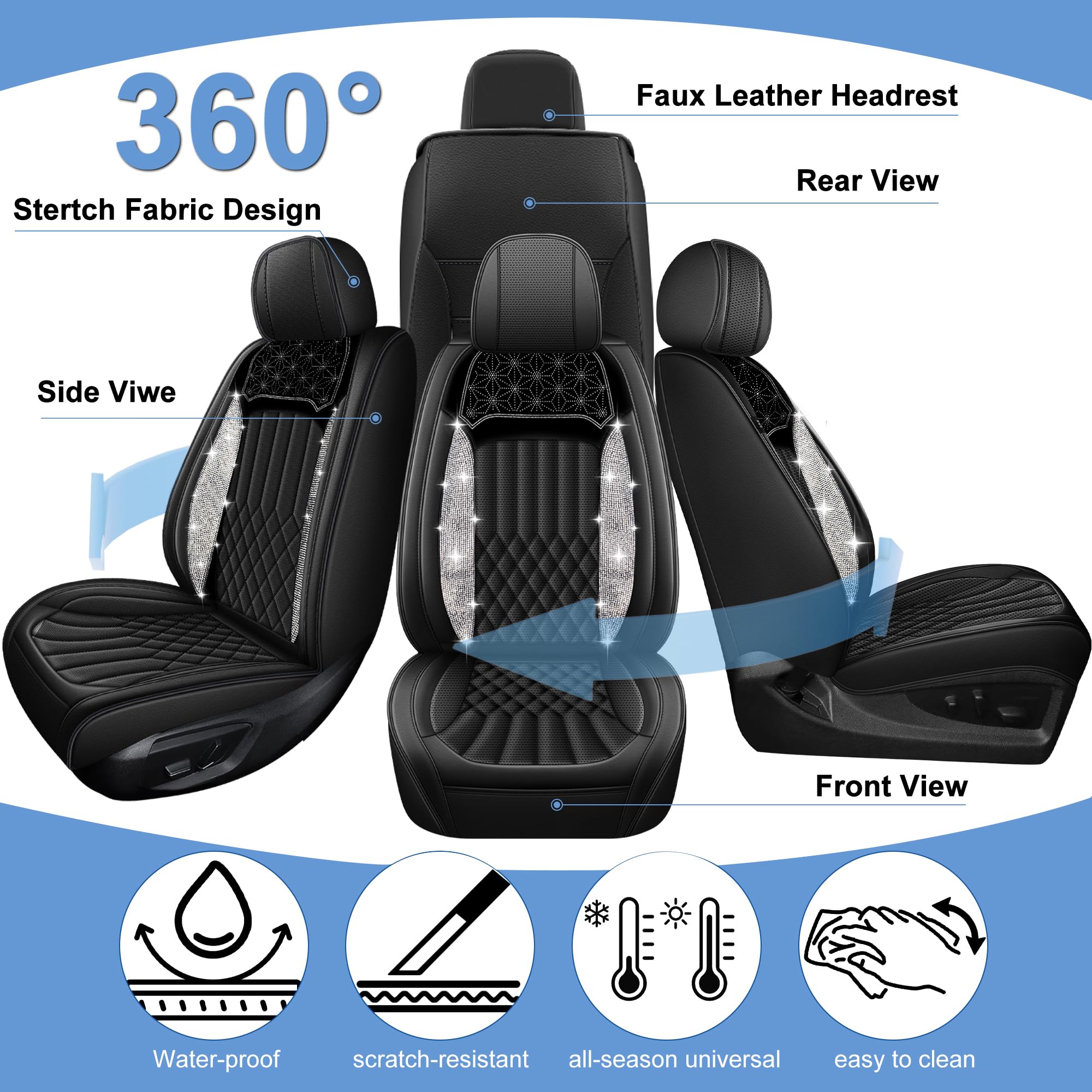 AOMSAZTO Seat Covers Fit for Ford F150 : 2009-2024 2025 2026 - F250/F350/F450 2017-2024 2025 2026 Truck Pick-up Front Car Seat Covers Faux Leather(Blackline, 2PCS Front)