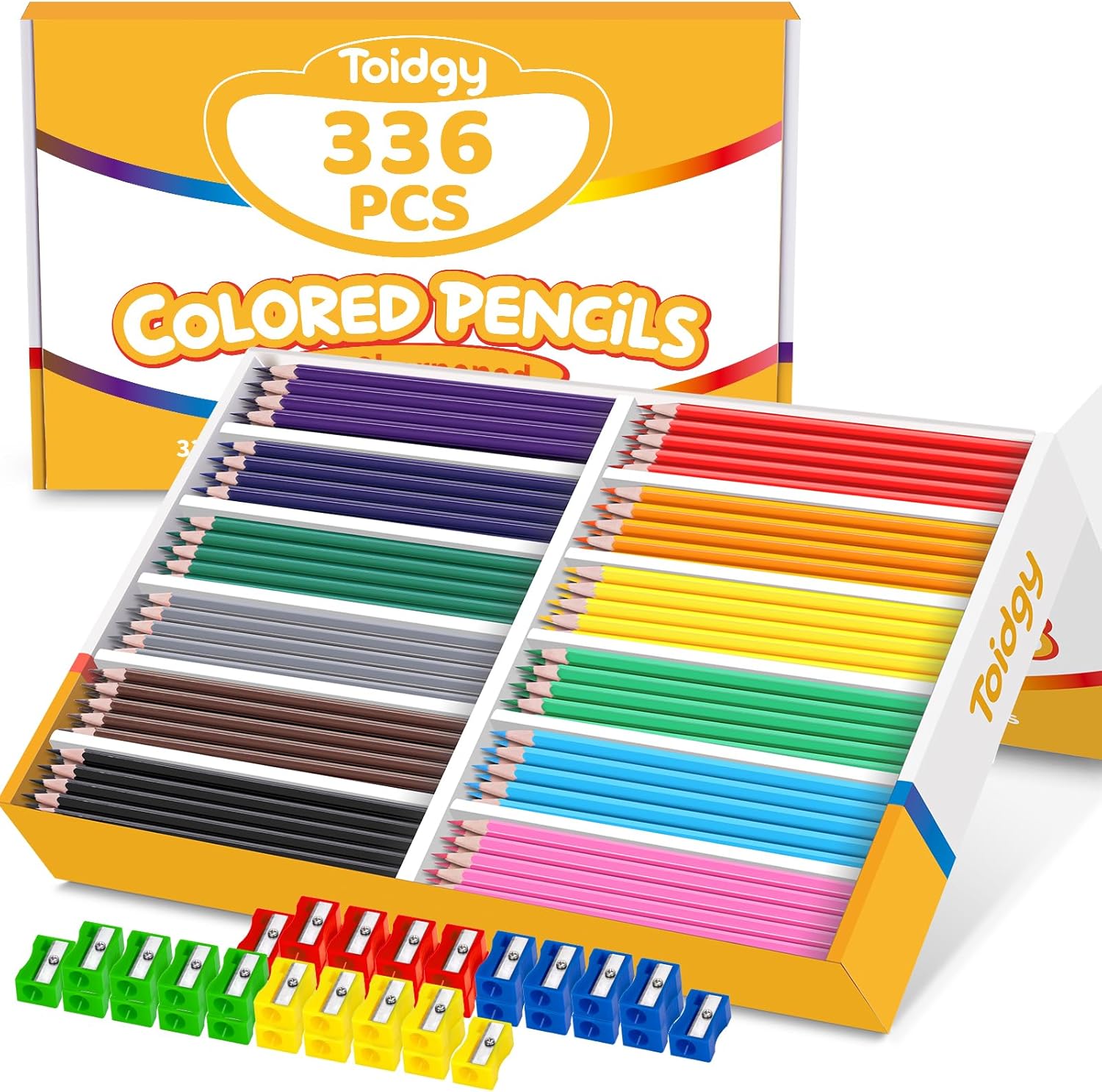 336 Packs Colored Pencils Bulk Classroom, Colored Pencils for Kids 12 Assorted Colors, Coloring Pencil Set Plus 36 Sharpeners, Pre-sharpened Color Pencils, Back to School Supplies Bulk for Teachers