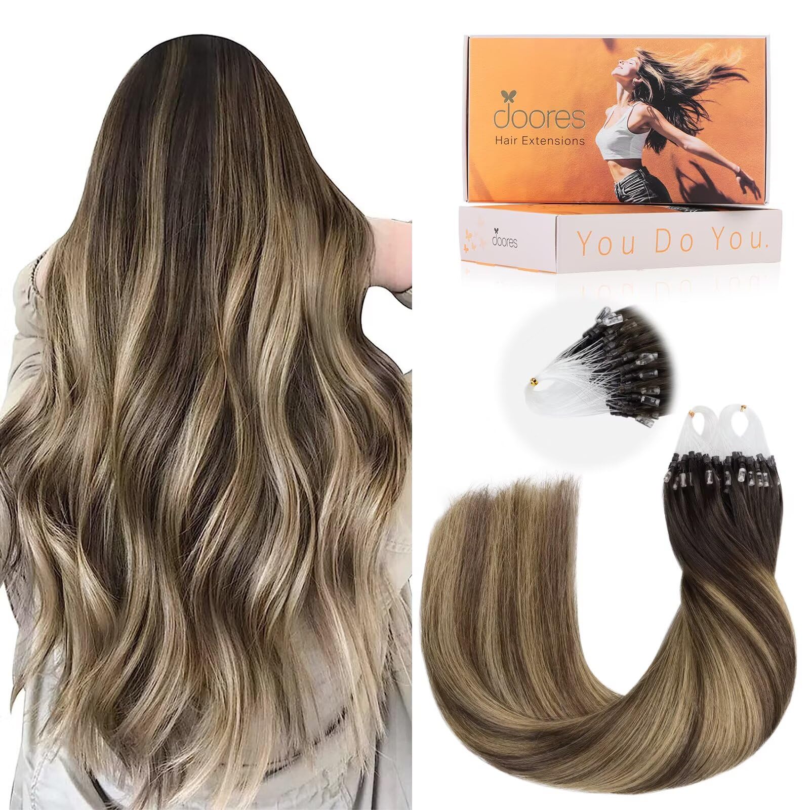 DOORES Blue Hair Extensions, 14 Inch 25g/25s Invisible Soft Micro Link Hair Extensions Silky Virgin