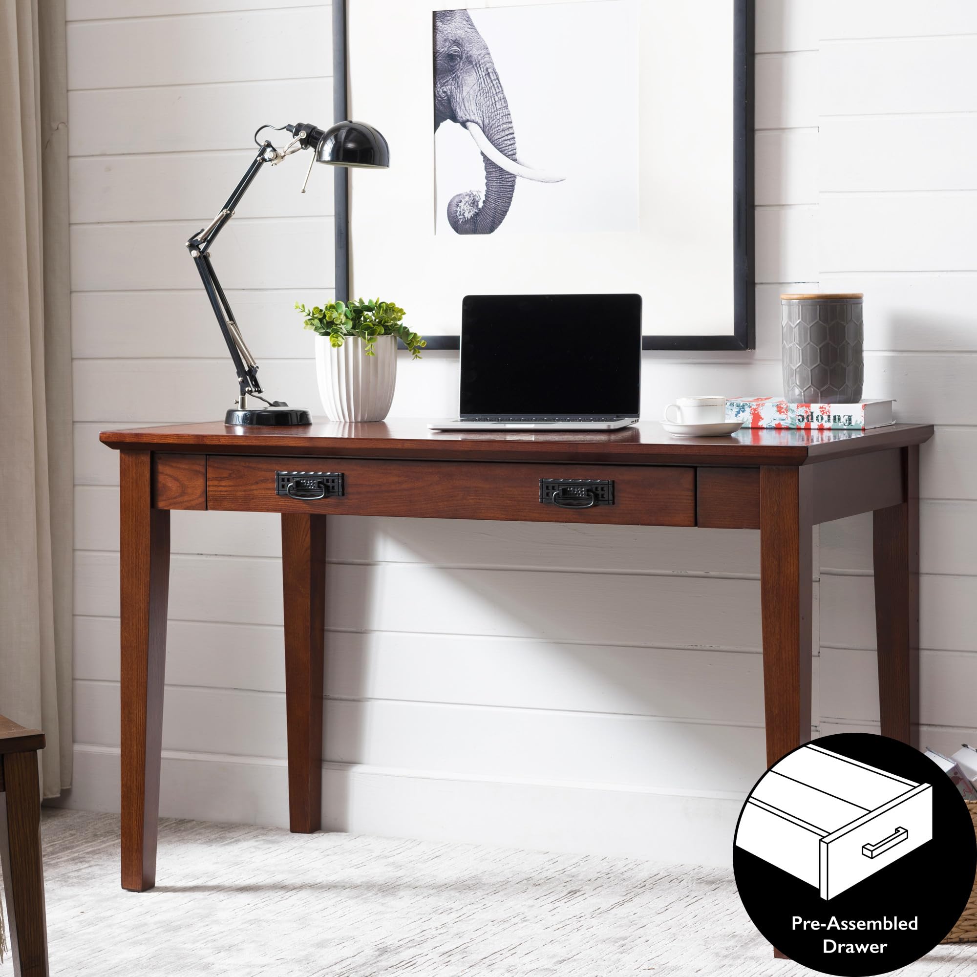 Leick Home Cottage White Turned leg Laptop Desk with Center Drawer, White