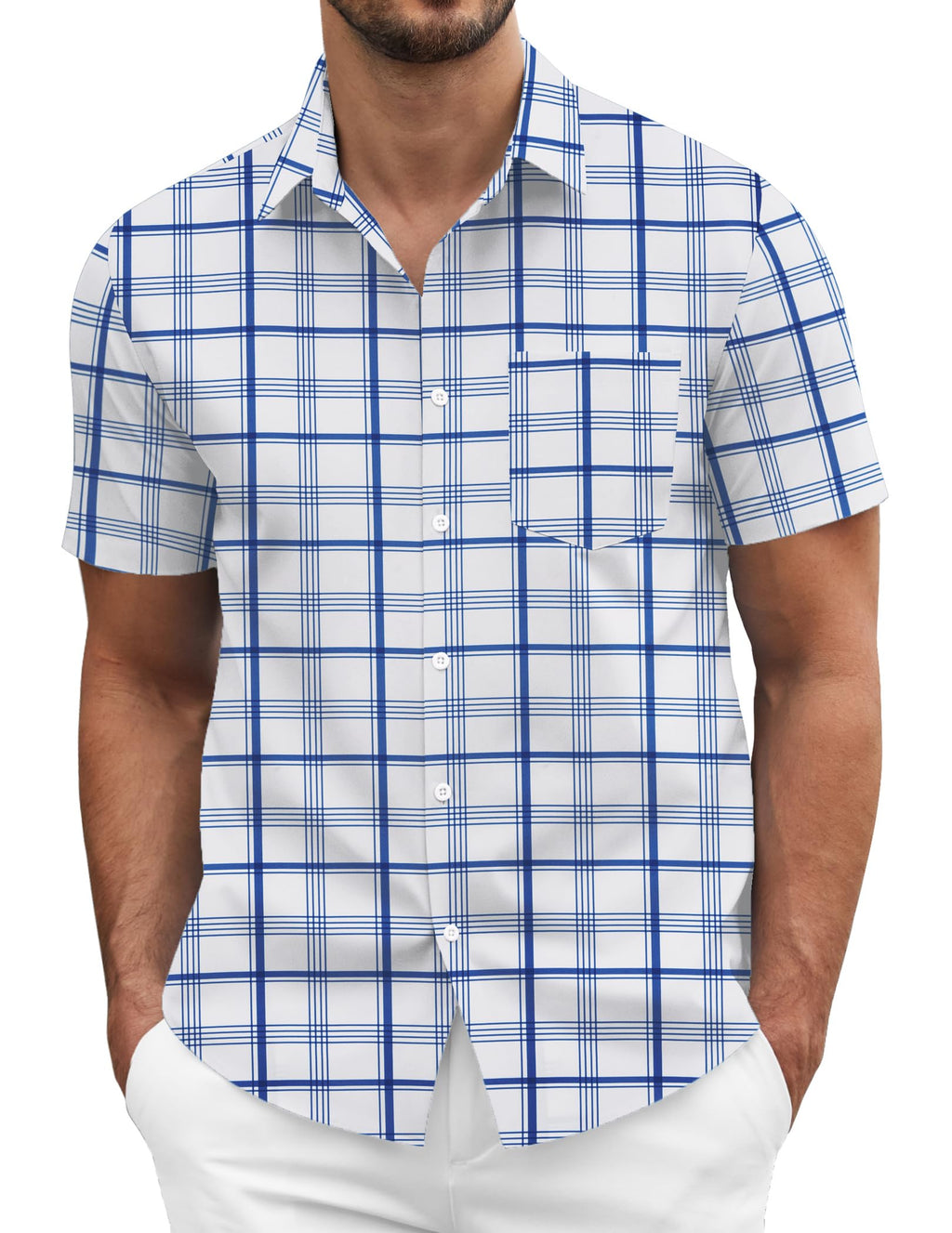 COOFANDY Men's Short Sleeve Casual Button Down Shirt Business Untucked Dress Shirts with Pocket