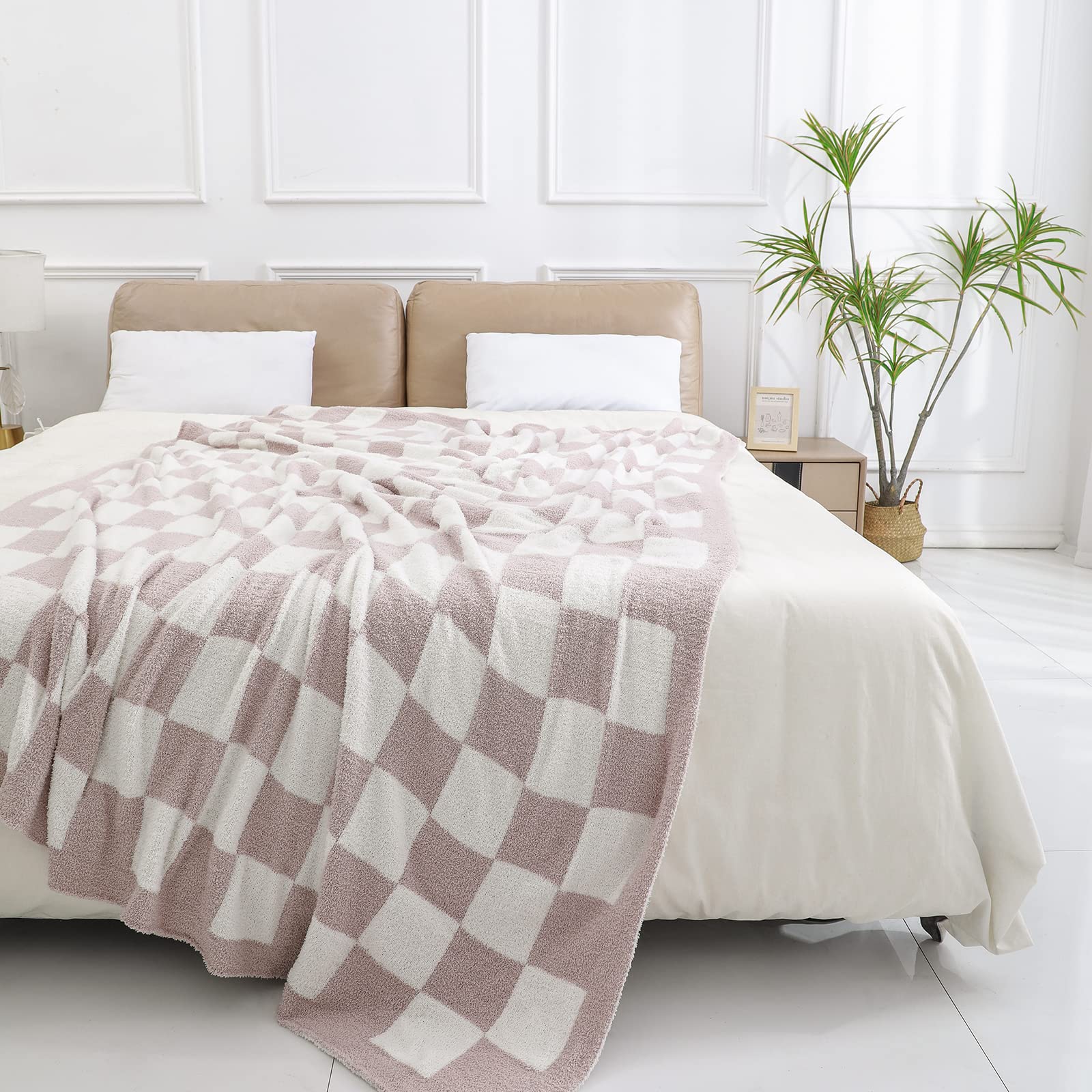 bearberry Fuzzy Checkerboard Grid Throw Blanket Soft Cozy Warm Microfiber All Season Blanket Decor for Couch Sofa Bed Travel Home (Avocado Green, 50''x60'')