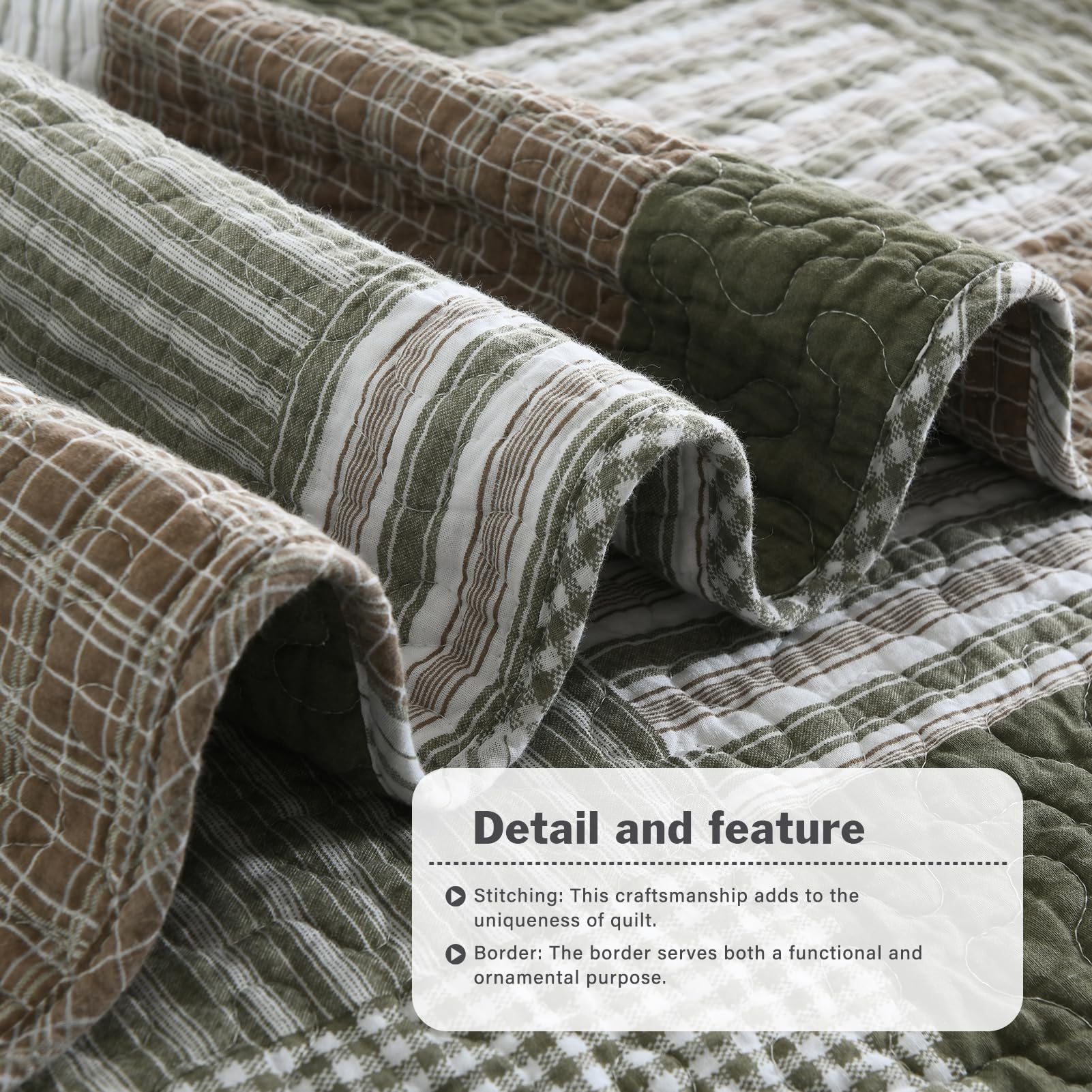 Y-PLWOMEN 100% Cotton Farmhouse Plaid Lightweight 3-Pieces Quilt Set (Blue Brown, Queen90 * 98 Inch)