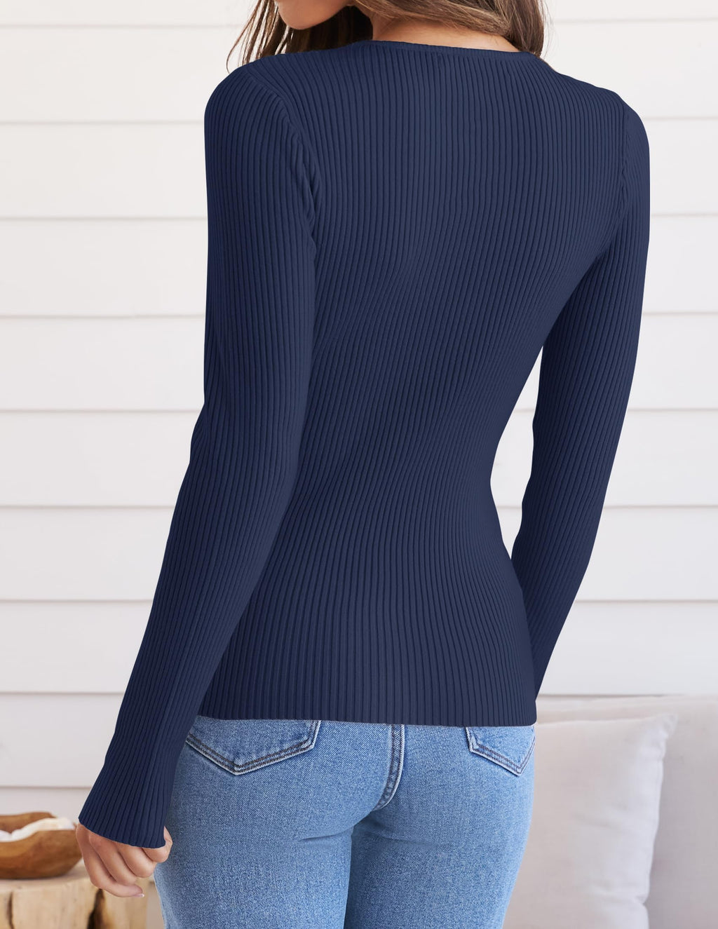 ZESICA Women's Long Sleeve Crewneck Shirts 2026 Spring Ribbed Knit Sweater Slim Fitted Casual Basic Tee Tops